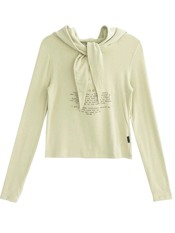 Lonely Letter Print Hooded Long Sleeve T-shirt
