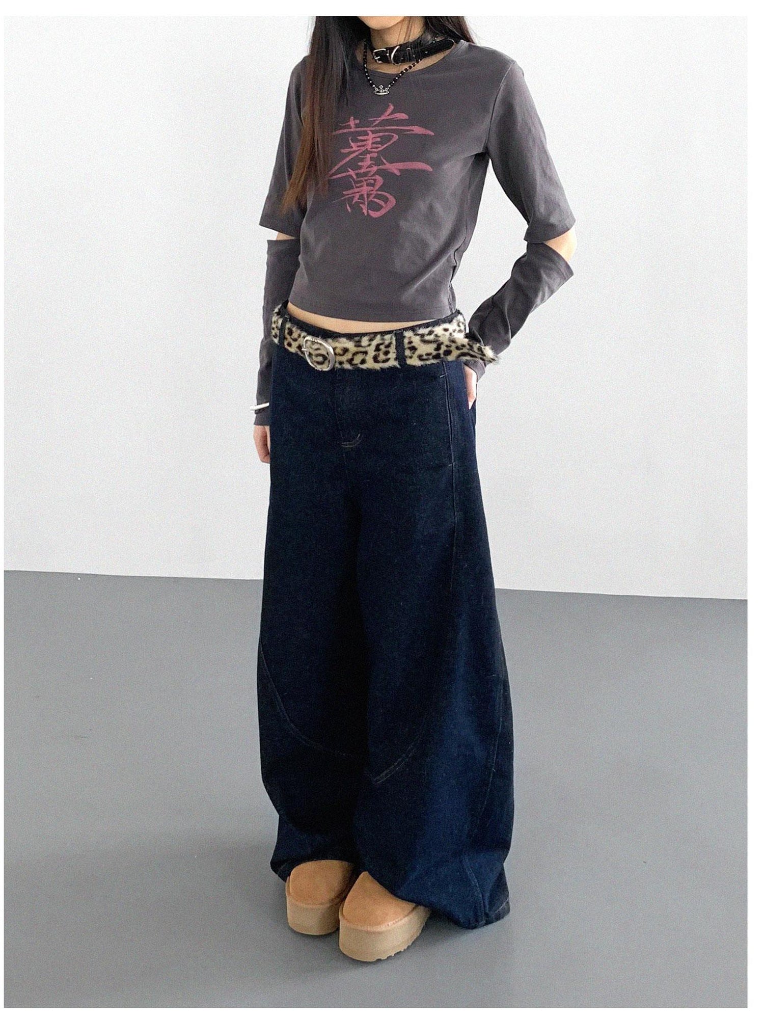 innomoood Lucky Words Print Cotton Tee Relaxed Fit Long Sleeve