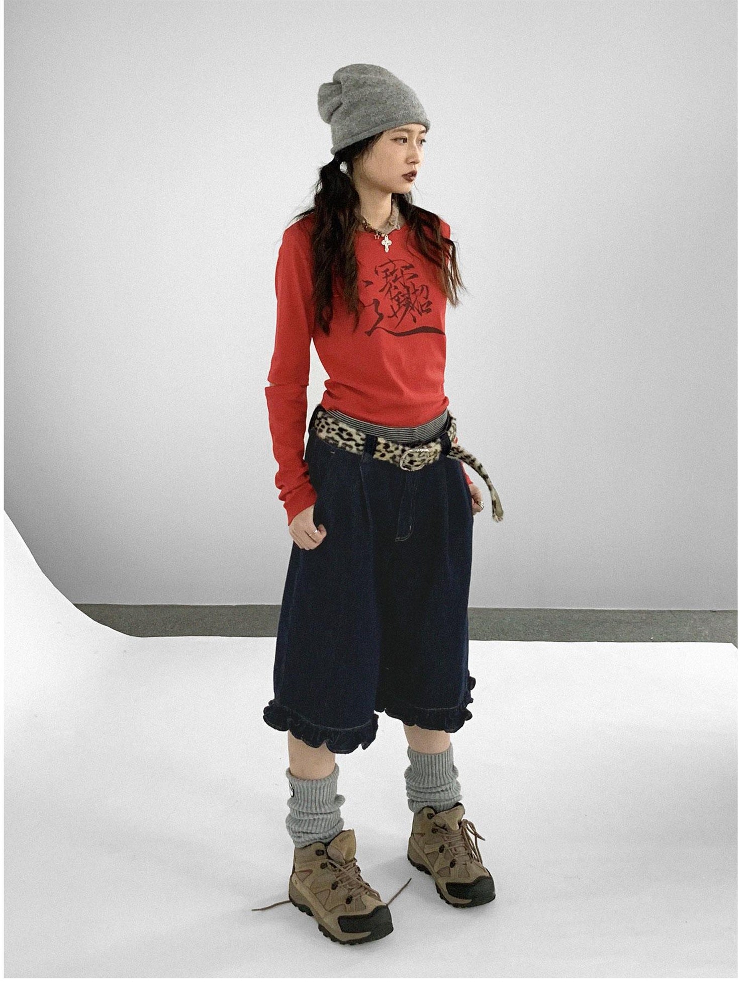 innomoood Lucky Words Print Cotton Tee Relaxed Fit Long Sleeve