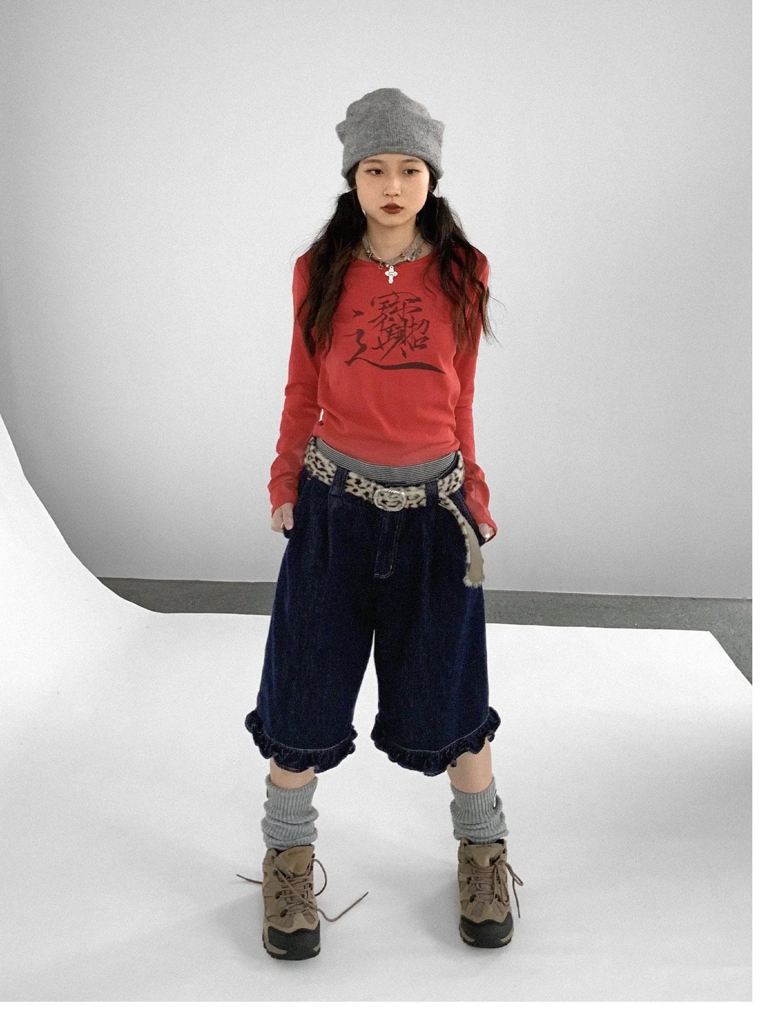 Lucky Words Print Cotton Tee Relaxed Fit Long Sleeve