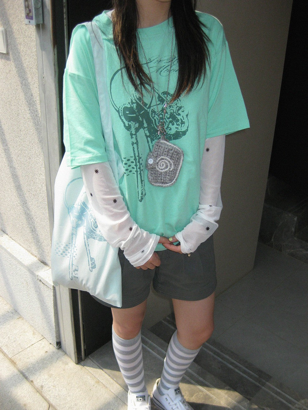 innomoood Mint Green Key Lock Print Loose Crewneck Women&