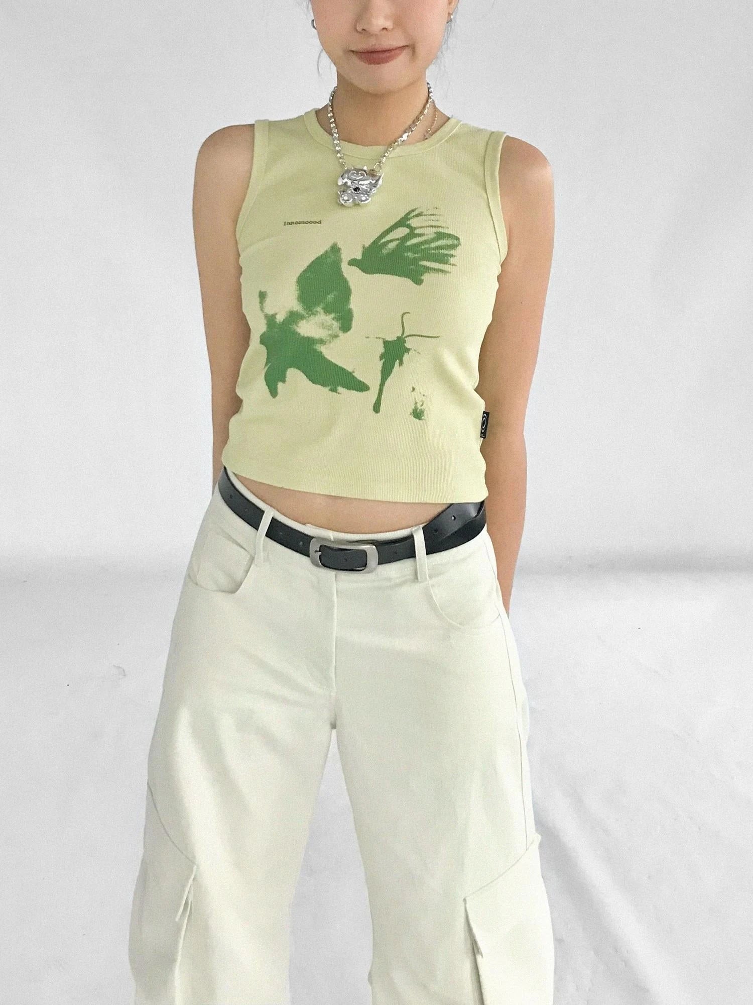 Moth Print Sleeveless Stretch Vest