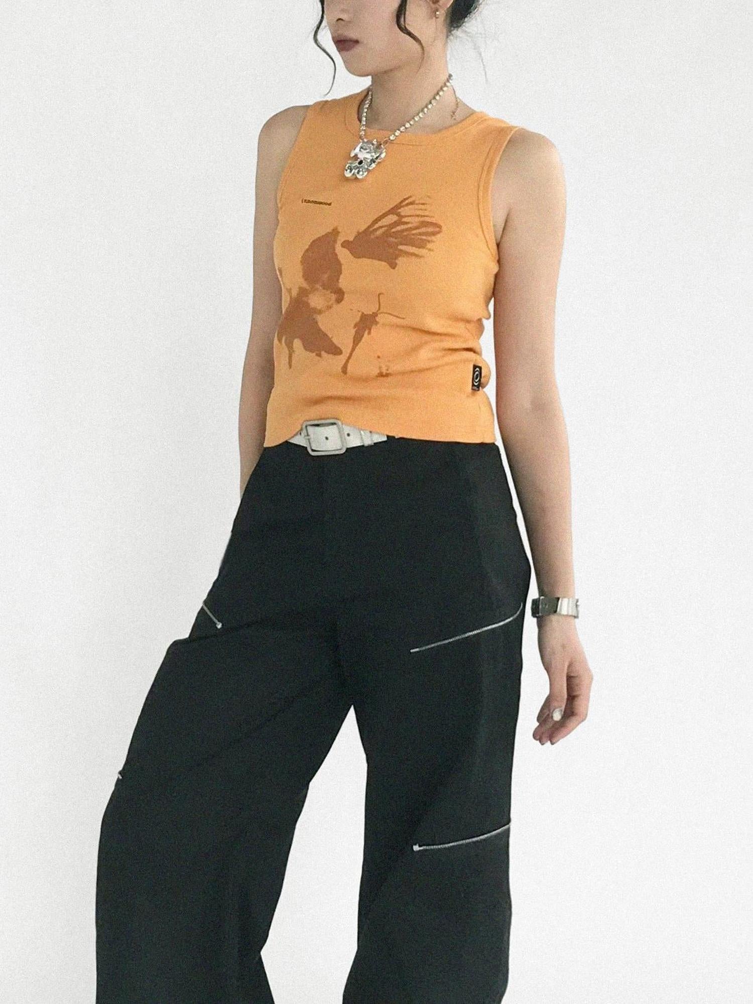innomoood Moth Print Sleeveless Stretch Vest