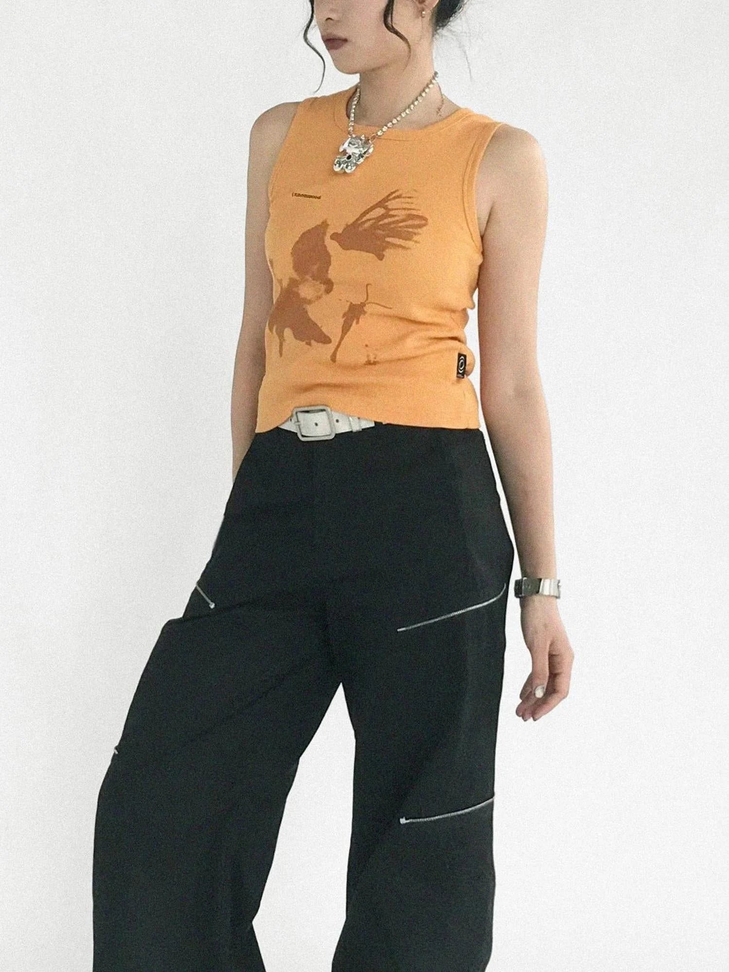 Moth Print Sleeveless Stretch Vest