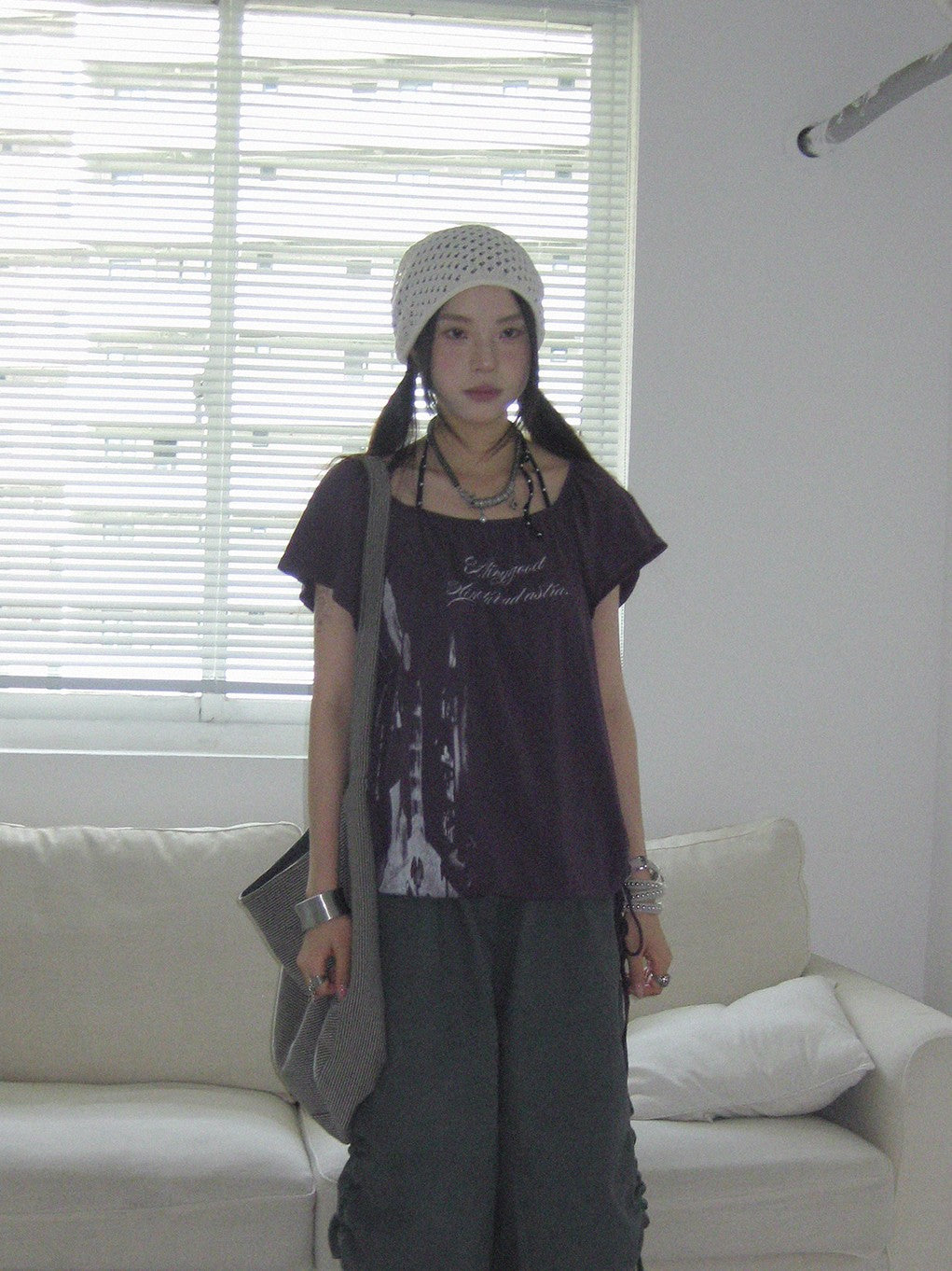 innomoood Multiway Asymmetric Drawstring Letter Print Women&