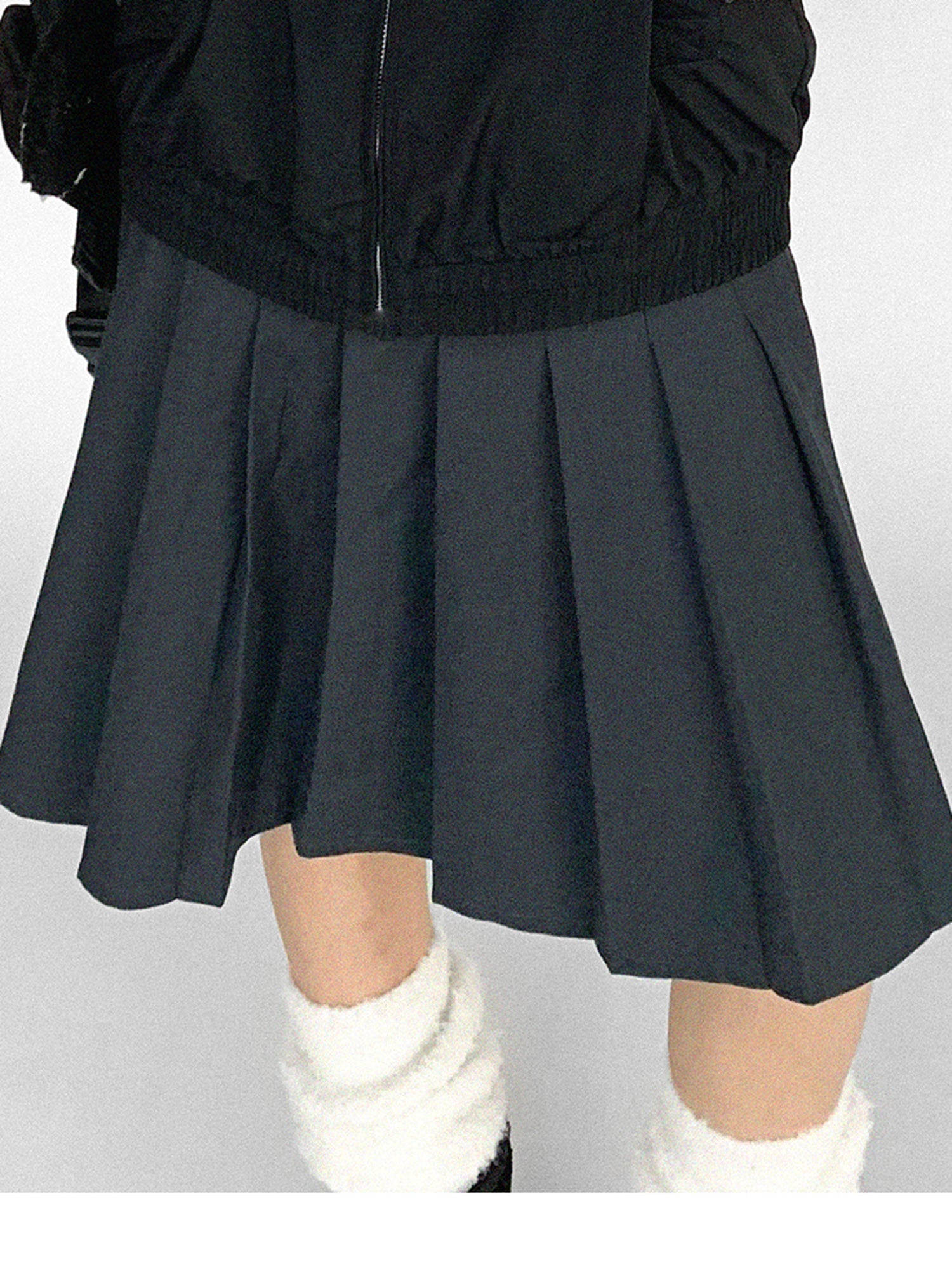 innomoood Navy Collar Contrast Cotton Coat Embroidery Detailing
