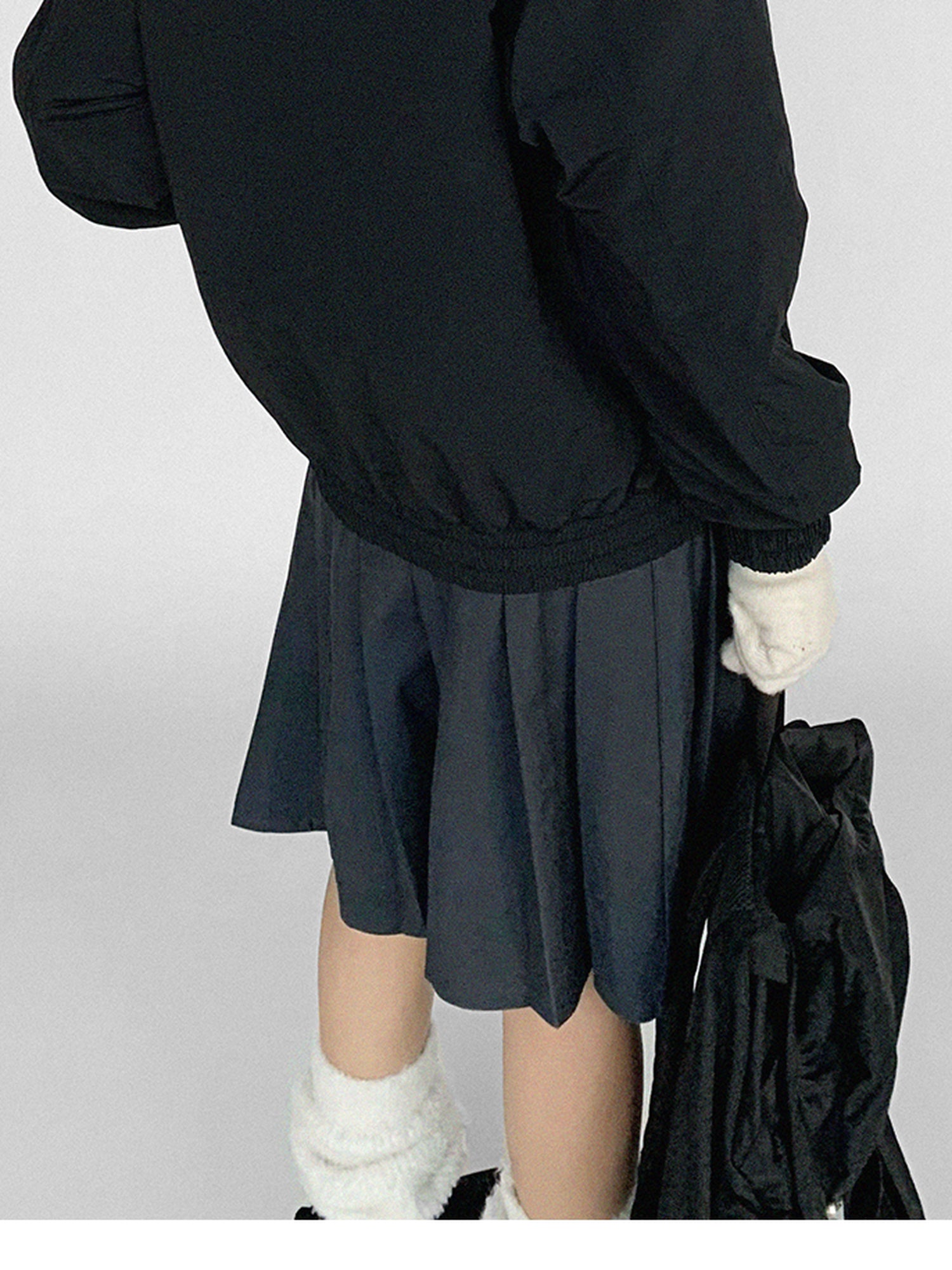 innomoood Navy Collar Contrast Cotton Coat Embroidery Detailing