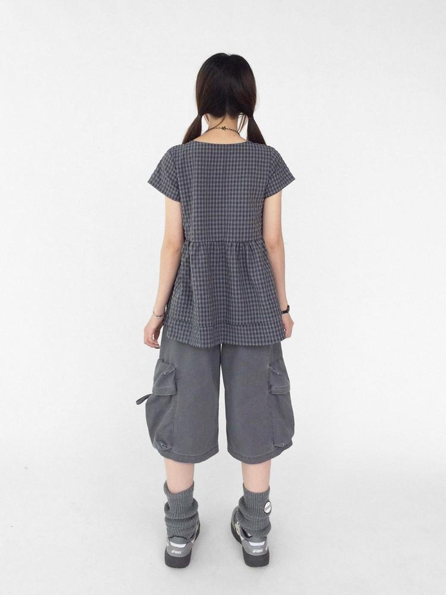 innomoood Oversized Plaid Textured A Line Dress With Double Hem