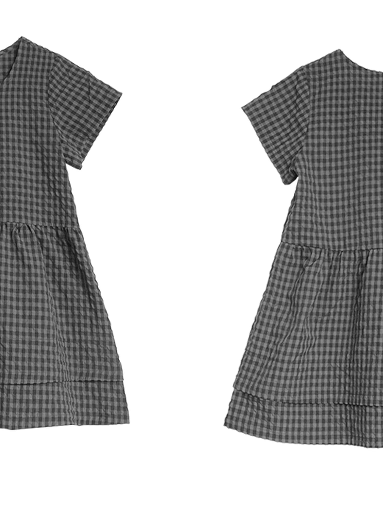 Oversized Plaid Textured A Line Dress With Double Hem
