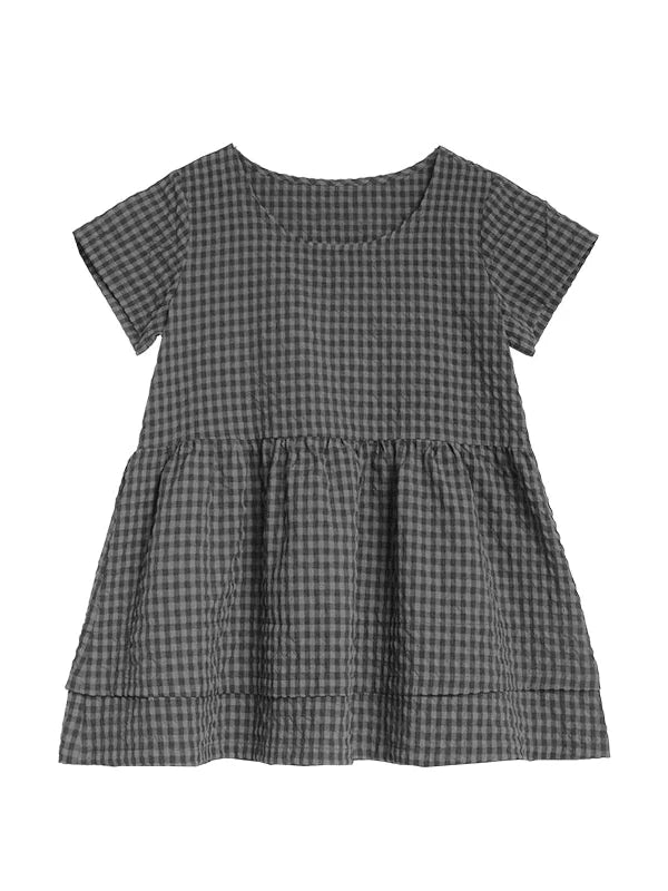 Oversized Plaid Textured A Line Dress With Double Hem