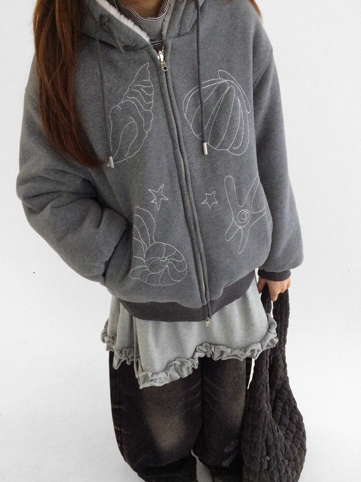 innomoood Oversized Zip Up Streetwear Hooded Long Sleeve Solid Women Hoodies