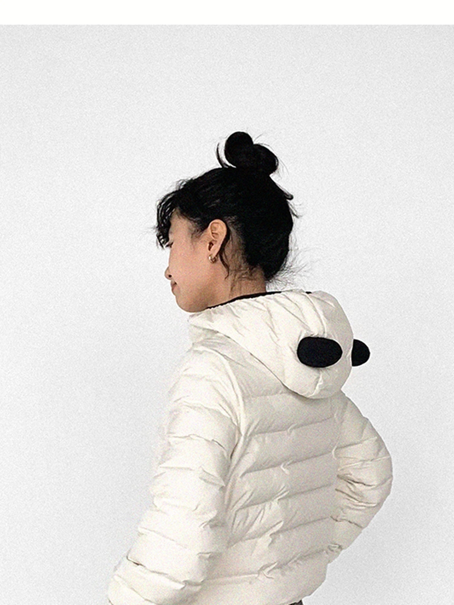 Panda Ear Rib Cotton Hooded Short Jacket