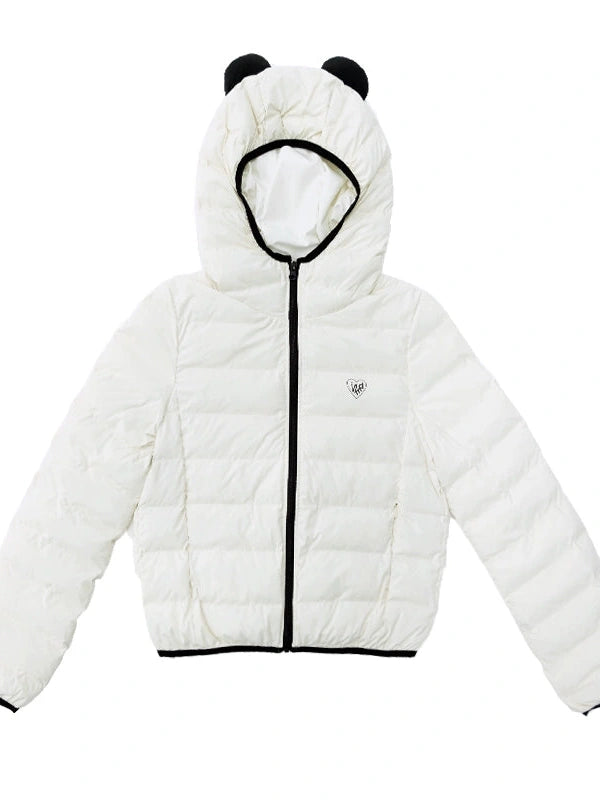 Panda Ear Rib Cotton Hooded Short Jacket