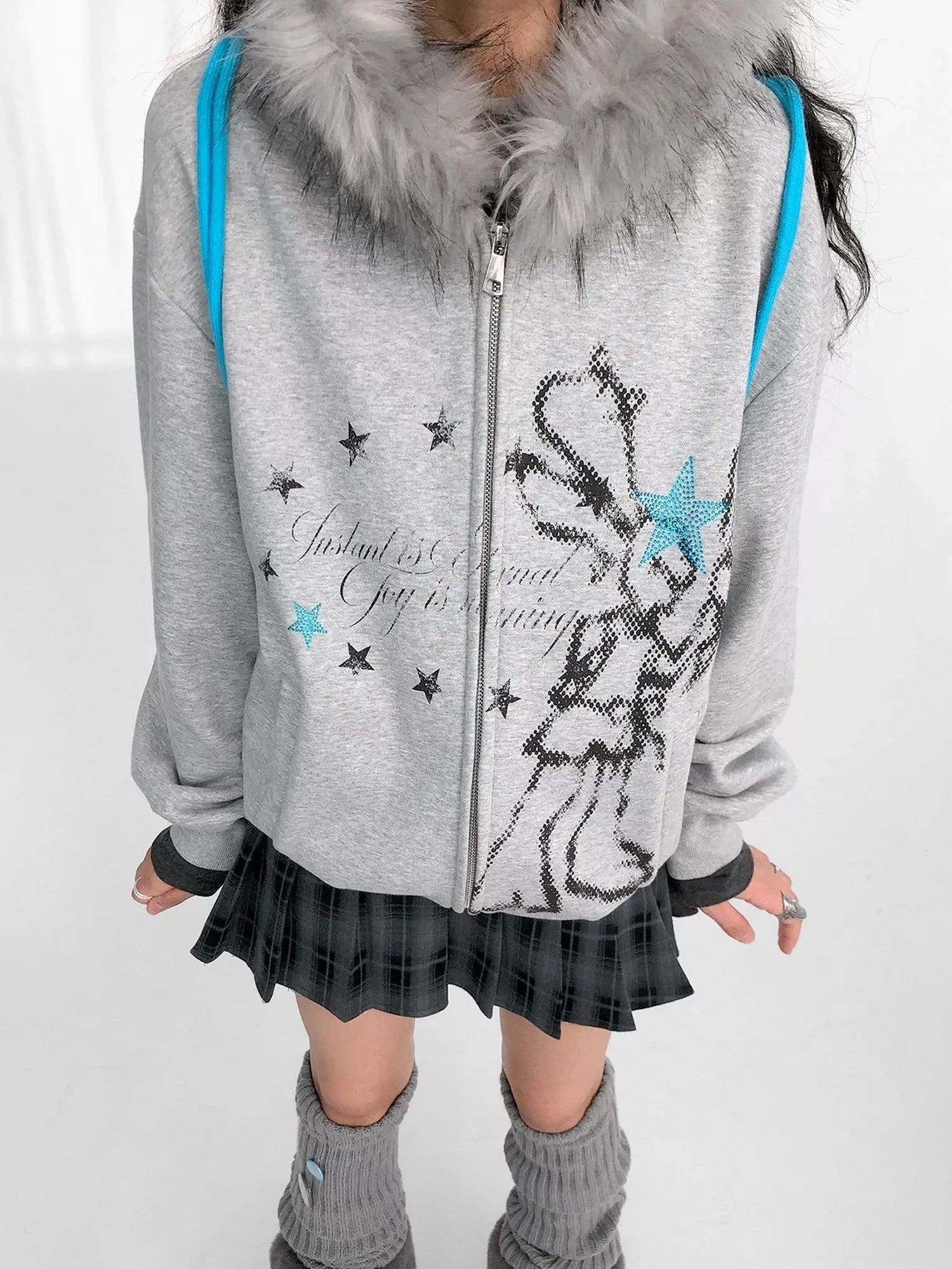 Pixel Drummer Bunny Fleece Hoodie Long-Sleeve