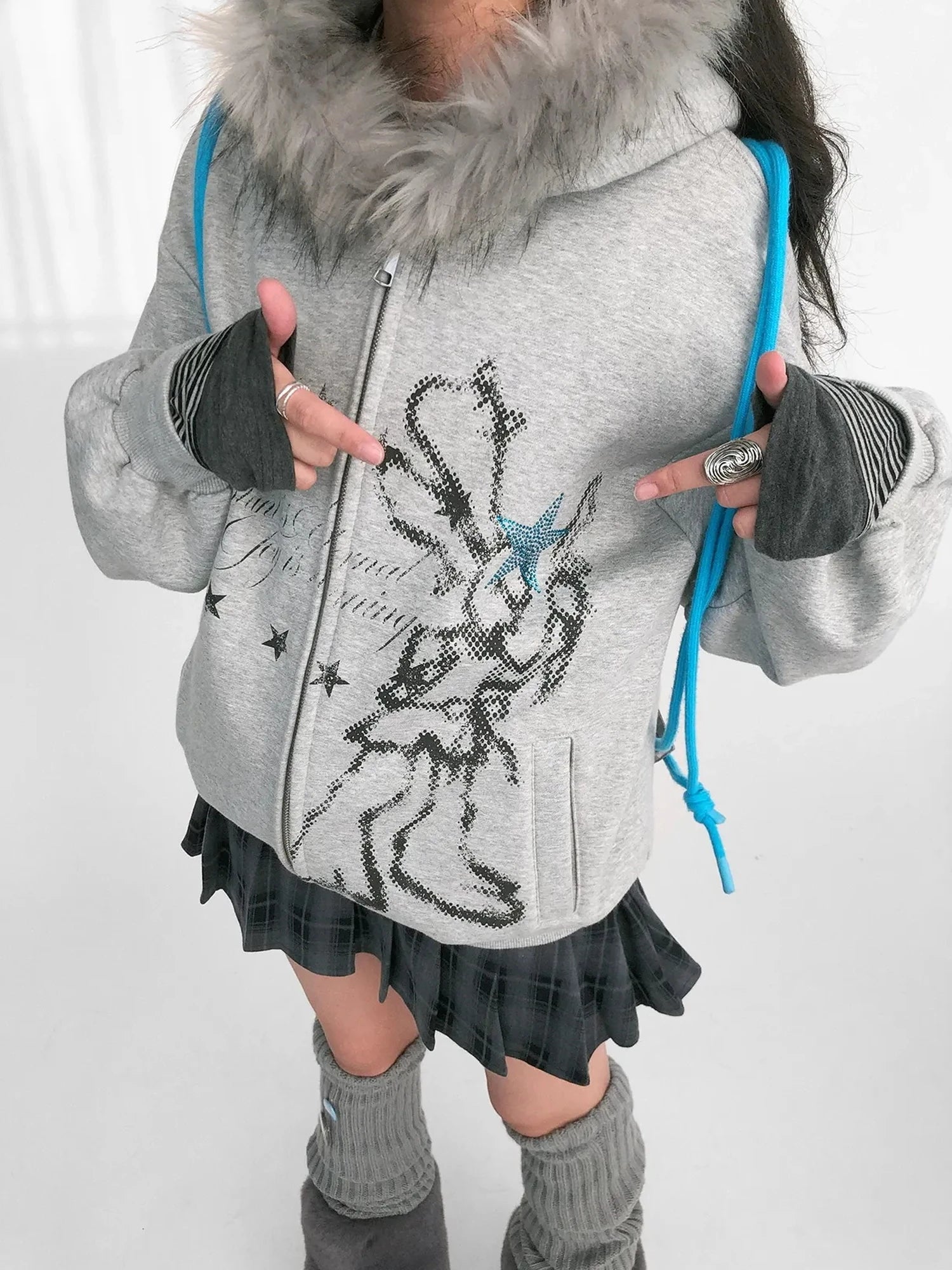 Pixel Drummer Bunny Fleece Hoodie Long-Sleeve