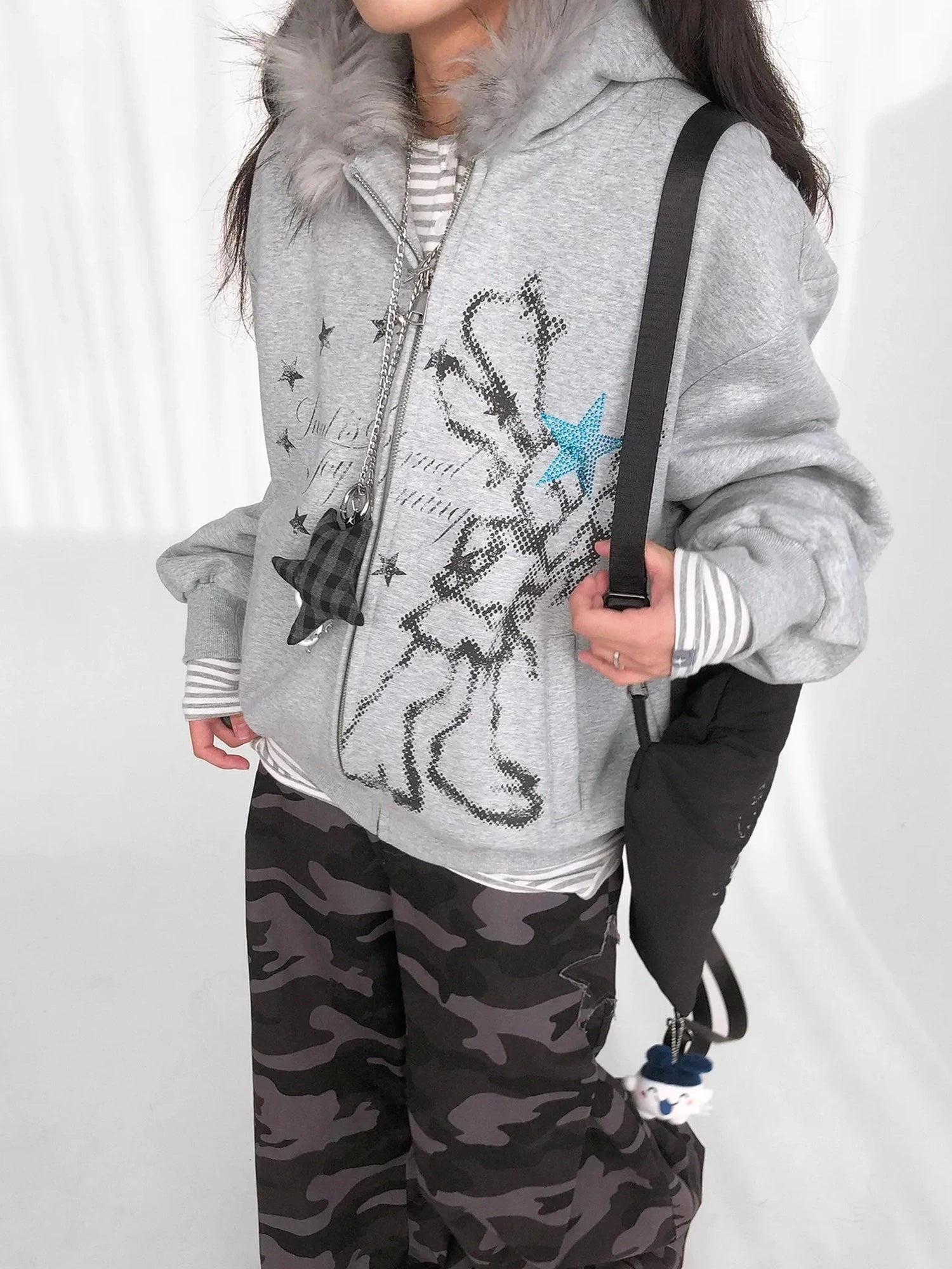 Pixel Drummer Bunny Fleece Hoodie Long-Sleeve