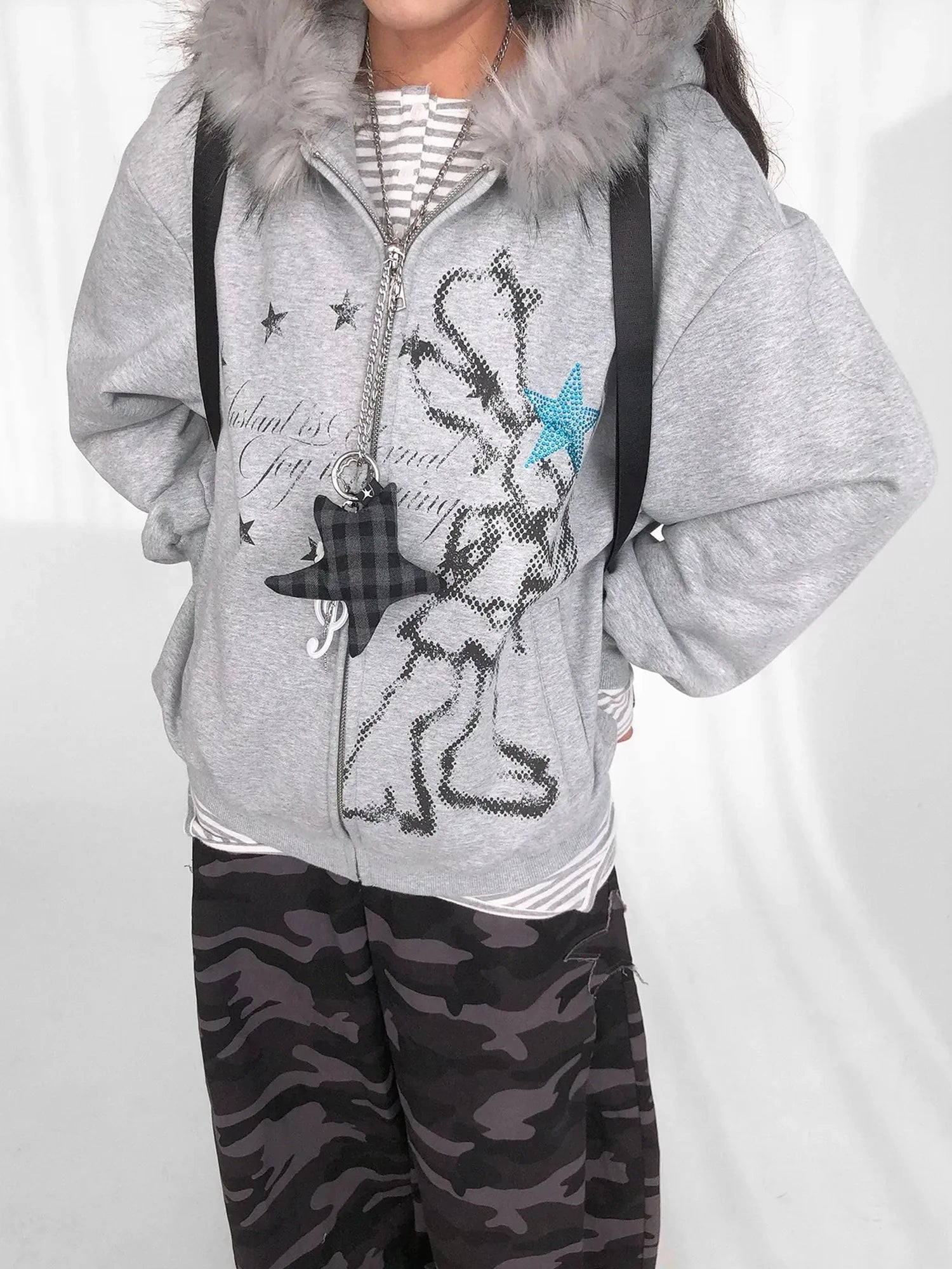 Pixel Drummer Bunny Fleece Hoodie Long-Sleeve