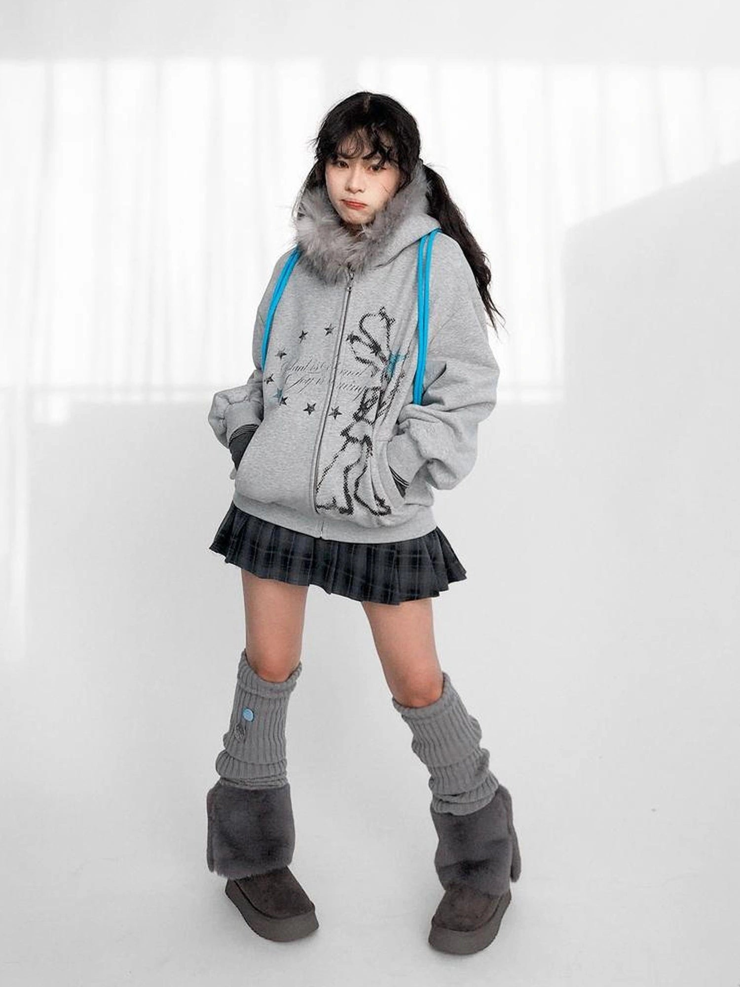 Pixel Drummer Bunny Fleece Hoodie Long-Sleeve