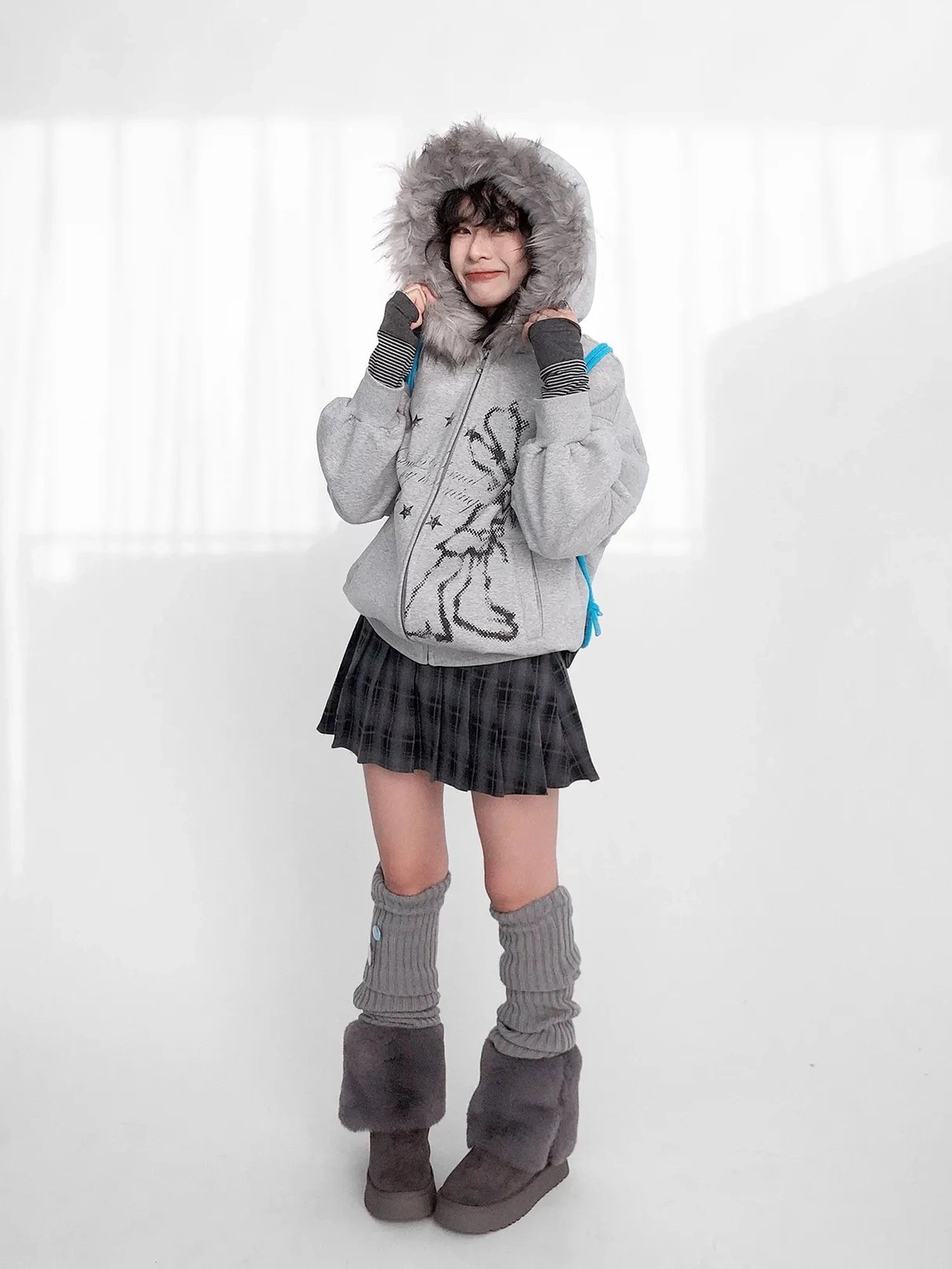 Pixel Drummer Bunny Fleece Hoodie Long-Sleeve