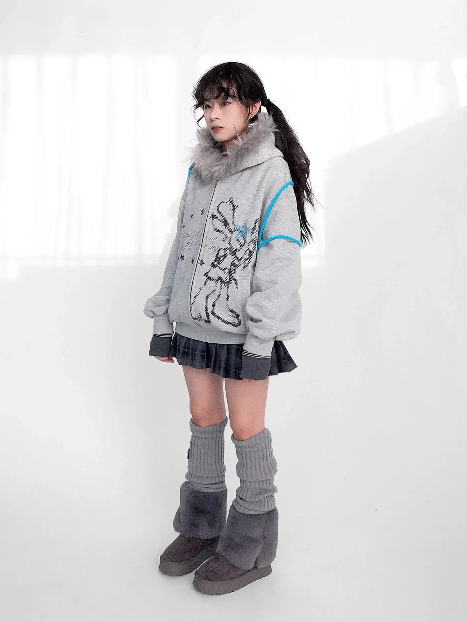 Pixel Drummer Bunny Fleece Hoodie Long-Sleeve