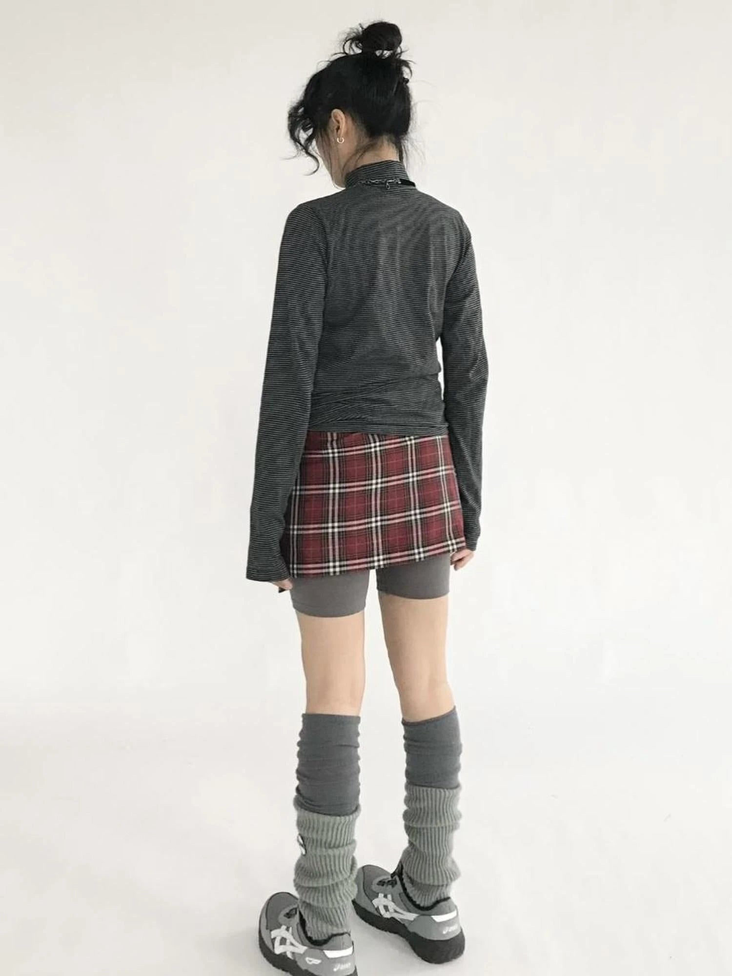 Plaid Wrap Skirt with Velvet Belt