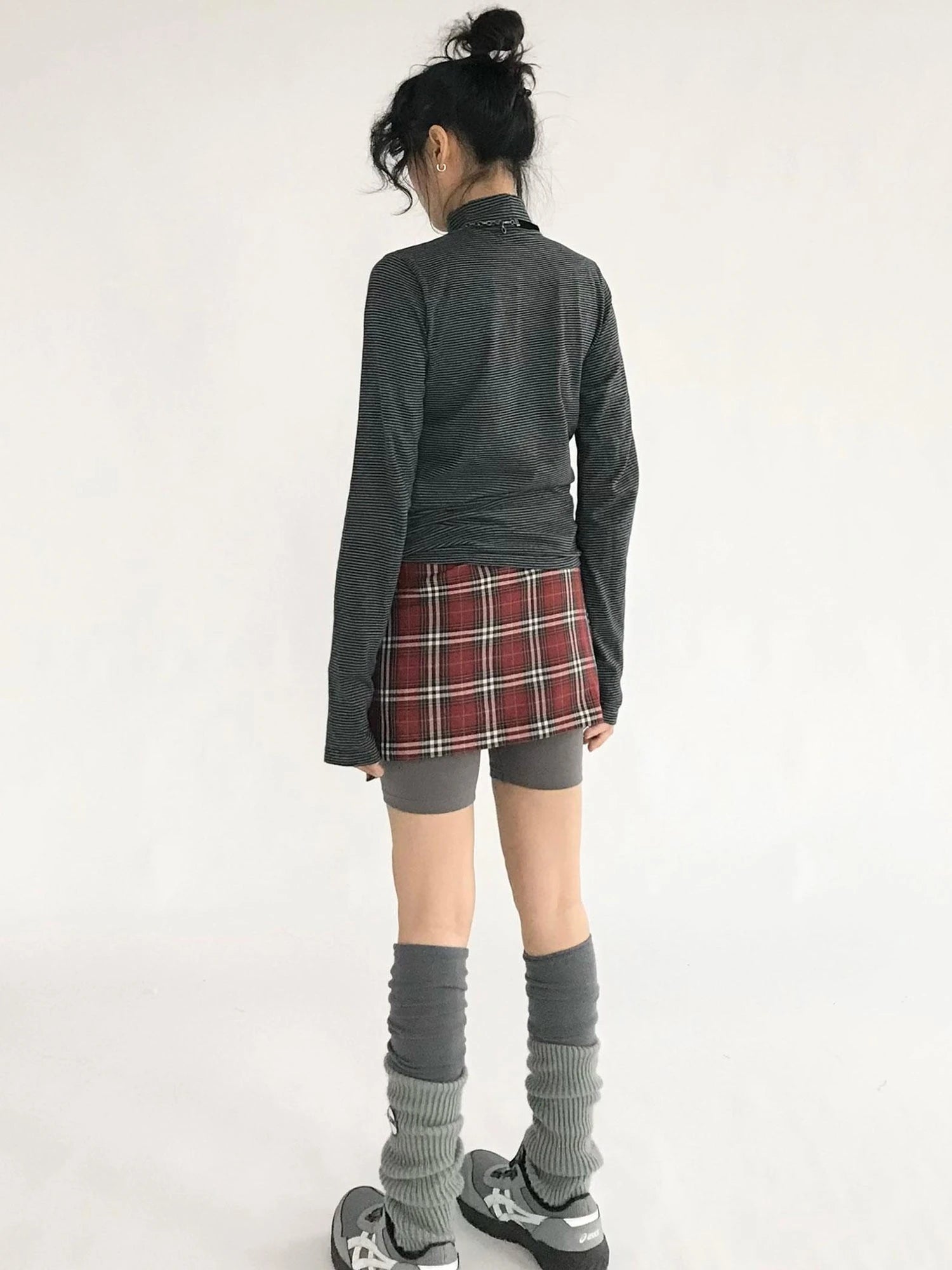Plaid Wrap Skirt with Velvet Belt