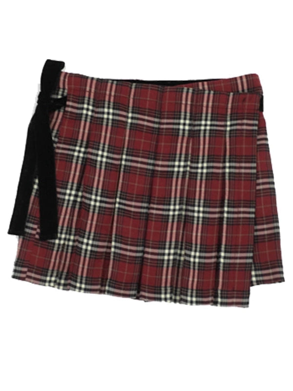 Plaid Wrap Skirt with Velvet Belt