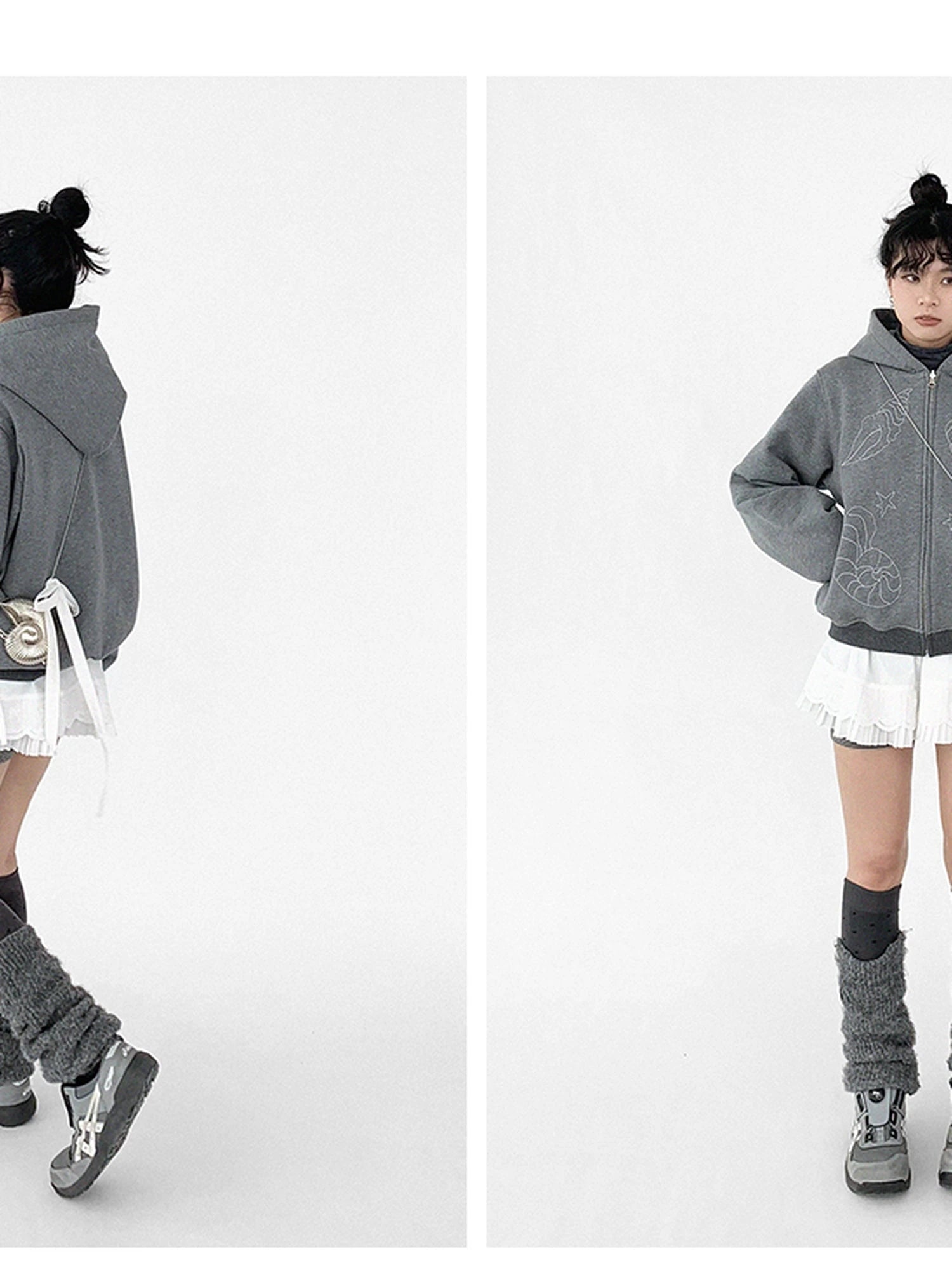 Pleated Skirt With Bear Embroidery And Dot Mesh Overlay