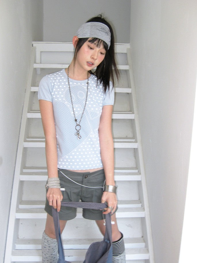 innomoood Polka Dot Heart Applique Puff Sleeve Women&