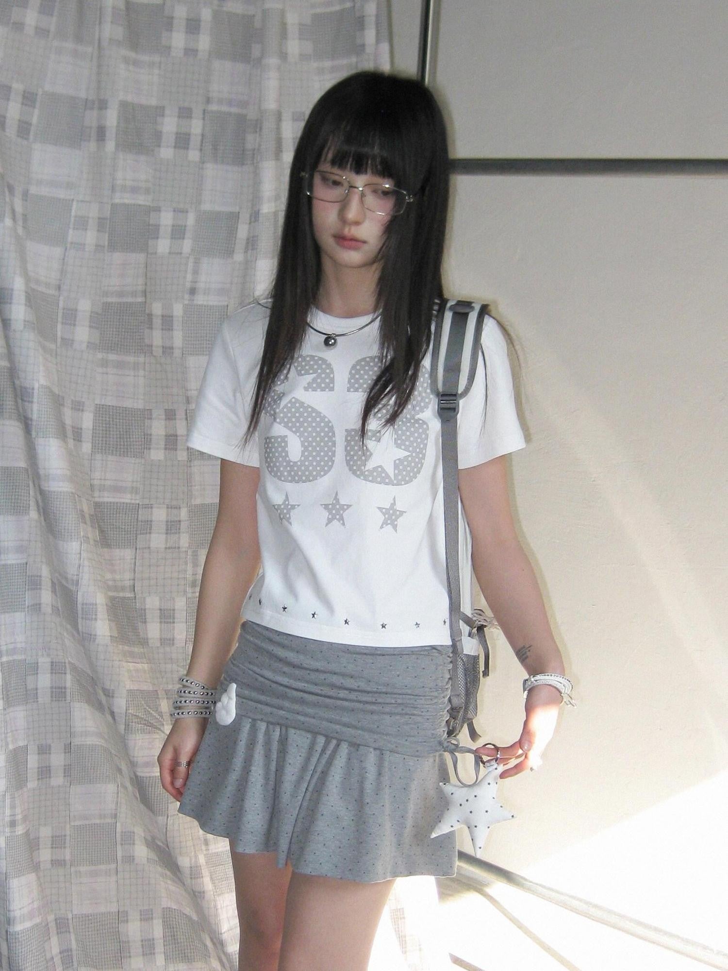 innomoood Polka Dot Print Metal Star Letter Graphic Women&