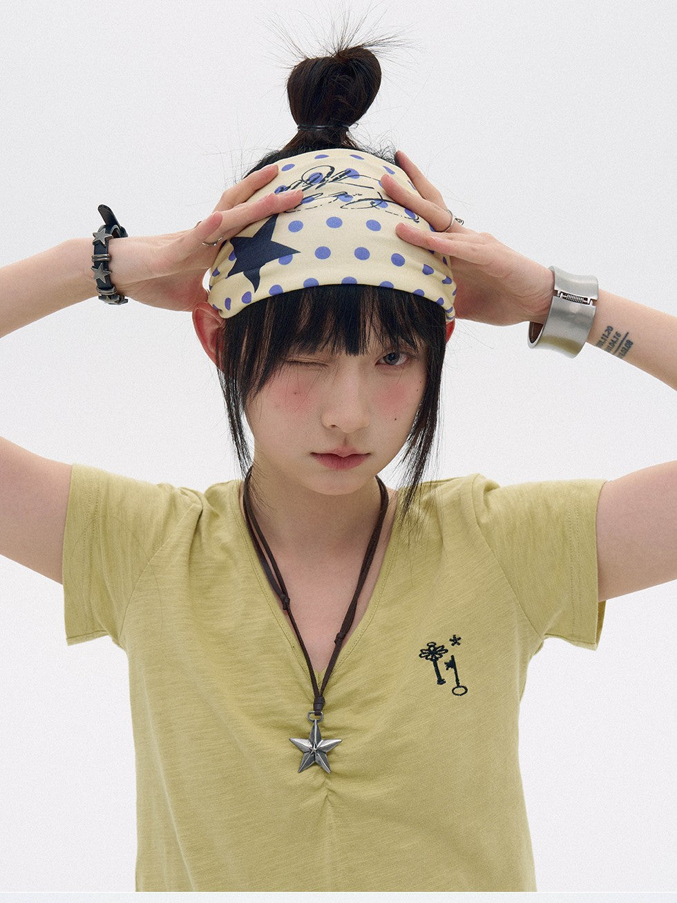 innomoood Polka Dot Star Print Elastic Wide Headband Women&