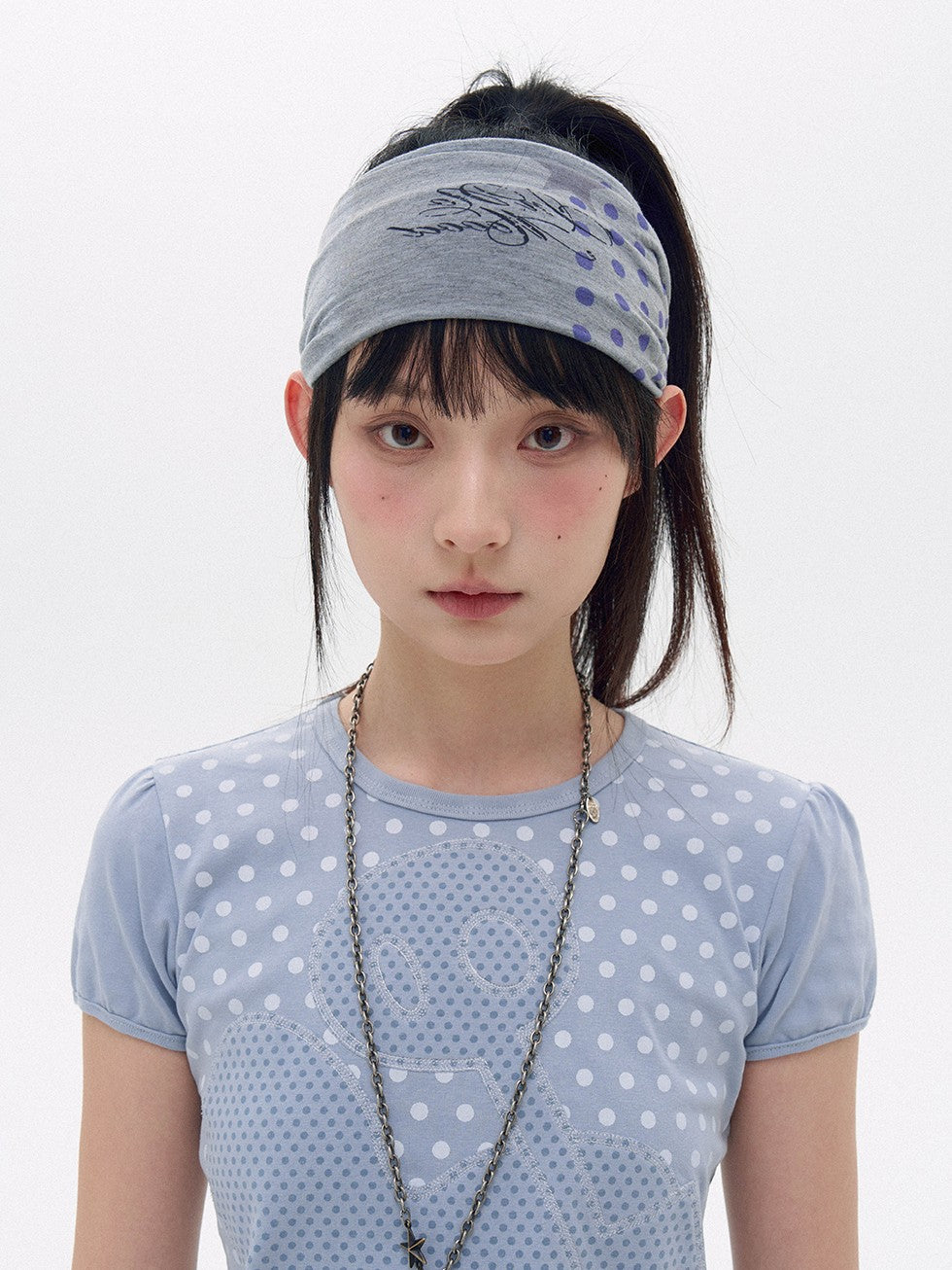 innomoood Polka Dot Star Print Elastic Wide Headband Women&