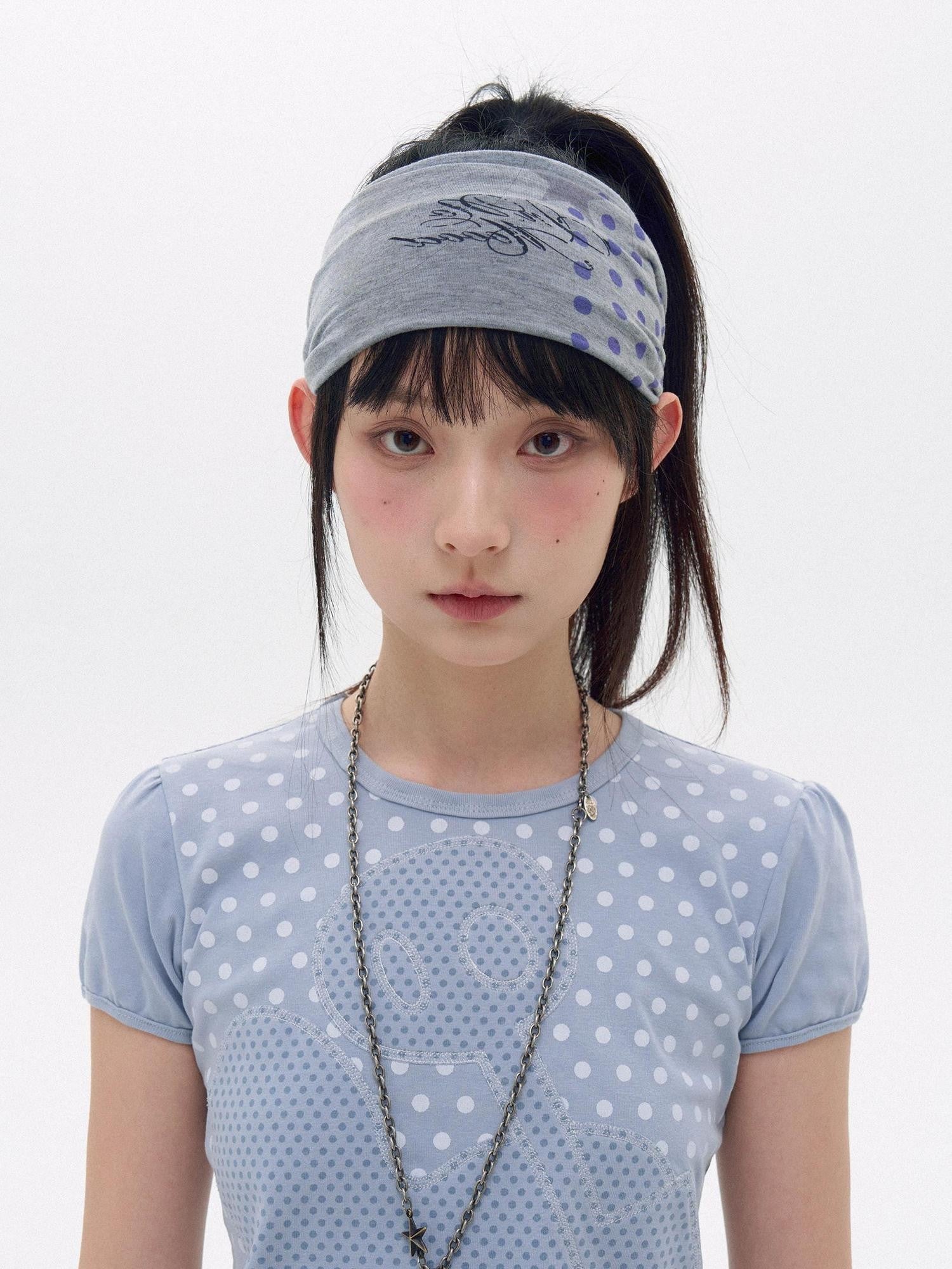 innomoood Polka Dot Star Print Elastic Wide Headband Women&