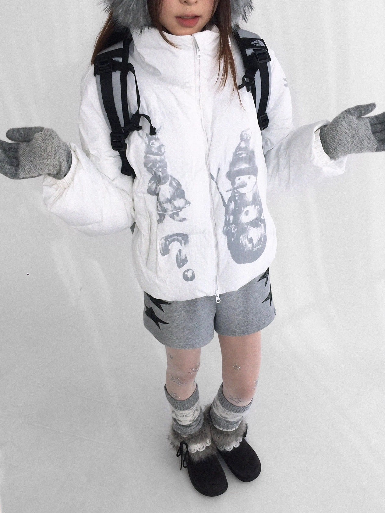 innomoood Polyester Filled Loose Cartoon Stand Collar Women Nylon Snow White Puffer Jacket