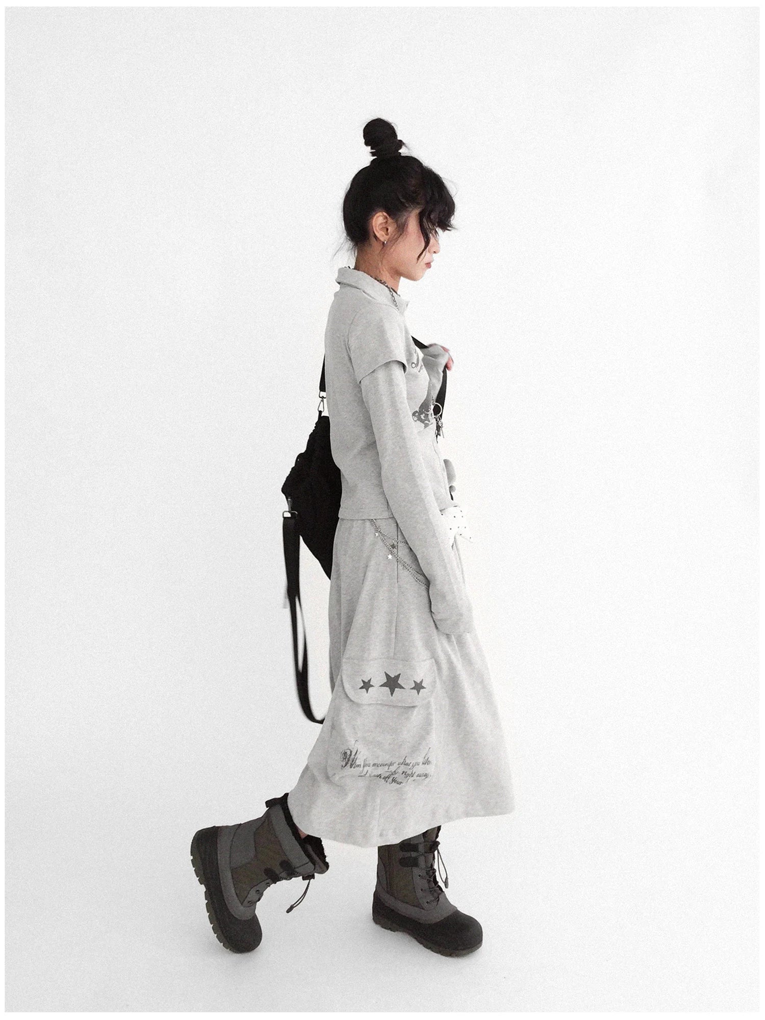 Rabbit Print Collared Knit T-shirt Dress