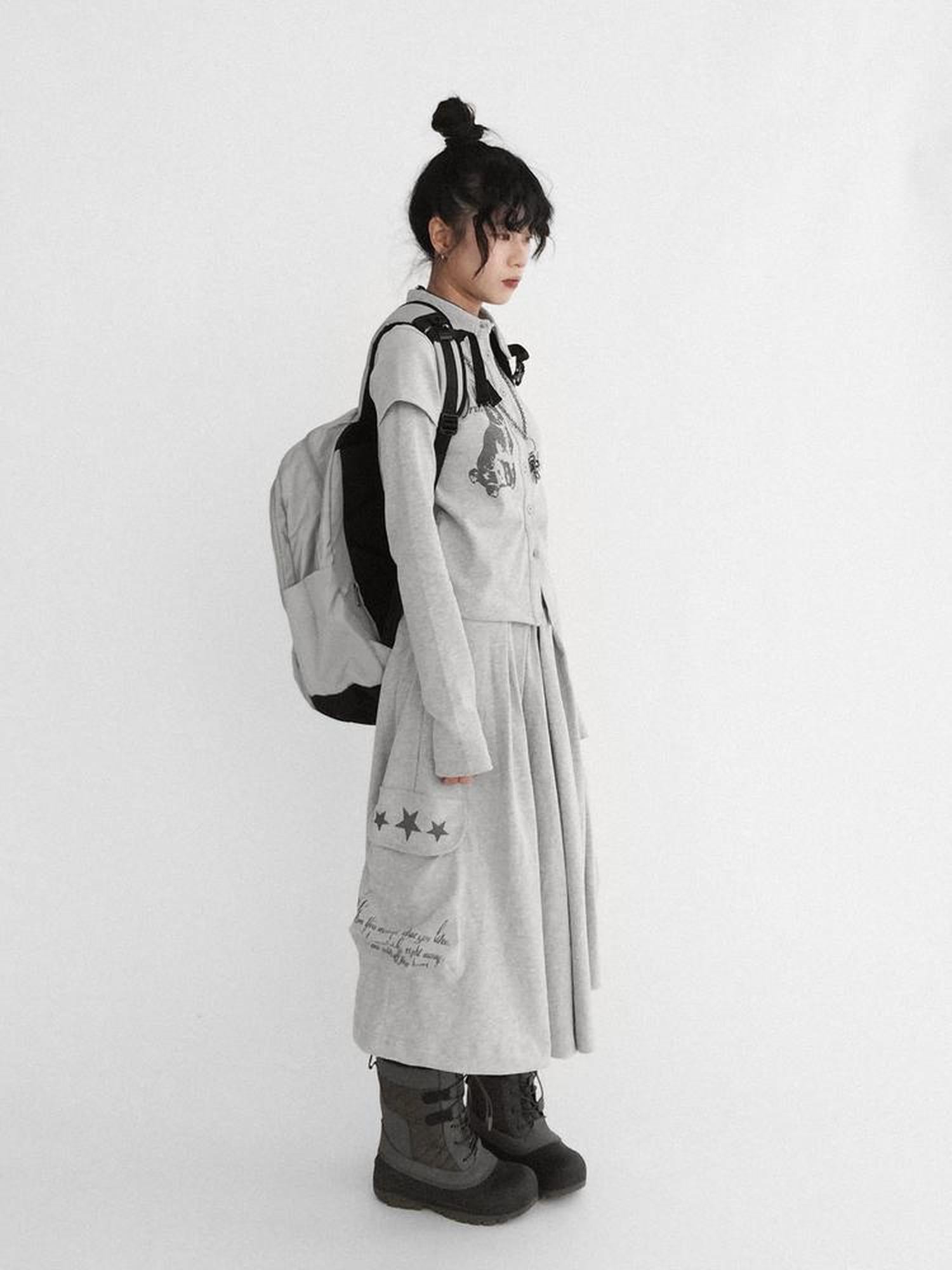 innomoood Rabbit Print Collared Knit T-shirt Dress