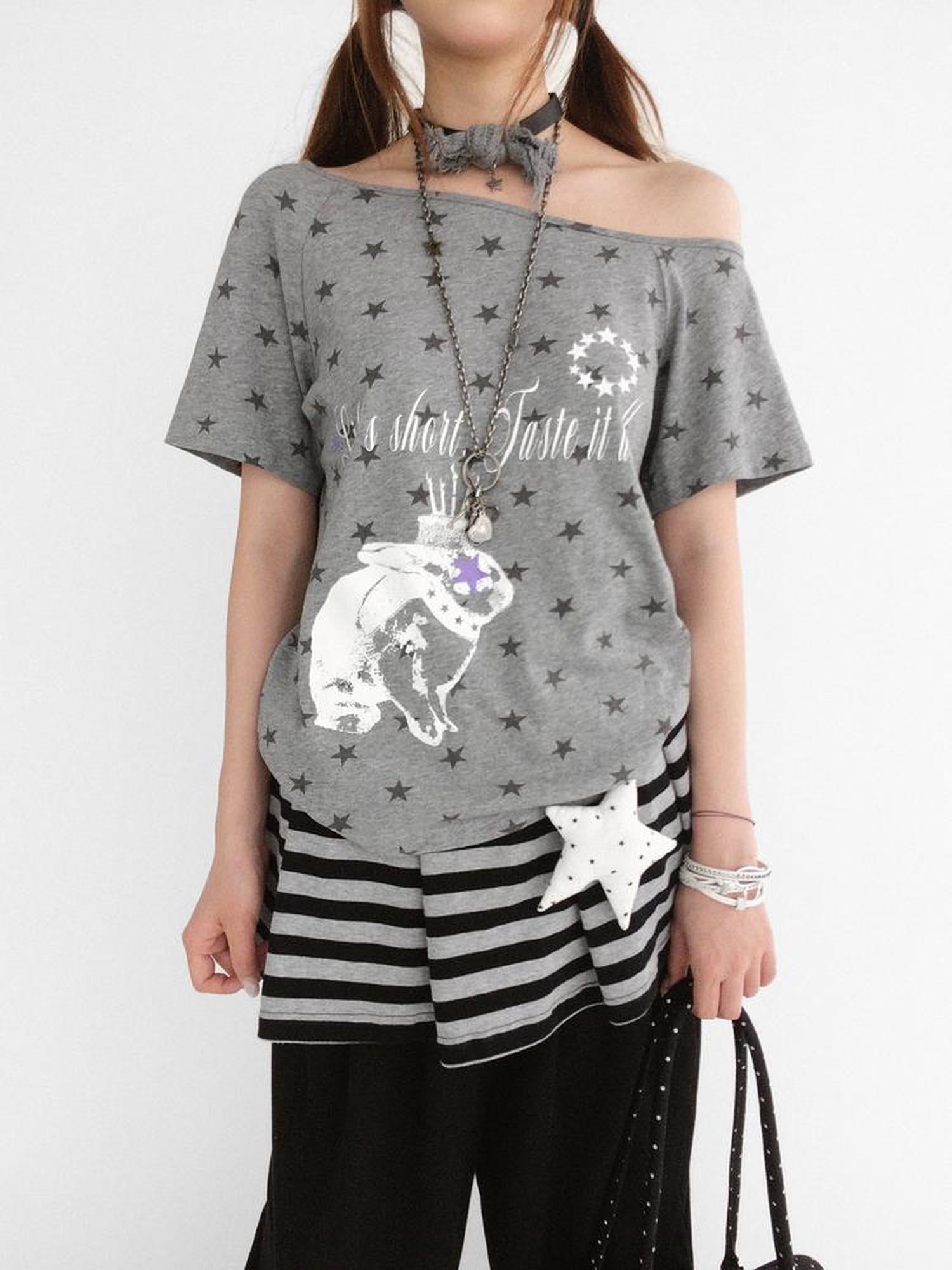 innomoood Rabbit Star Print Slouchy Tee