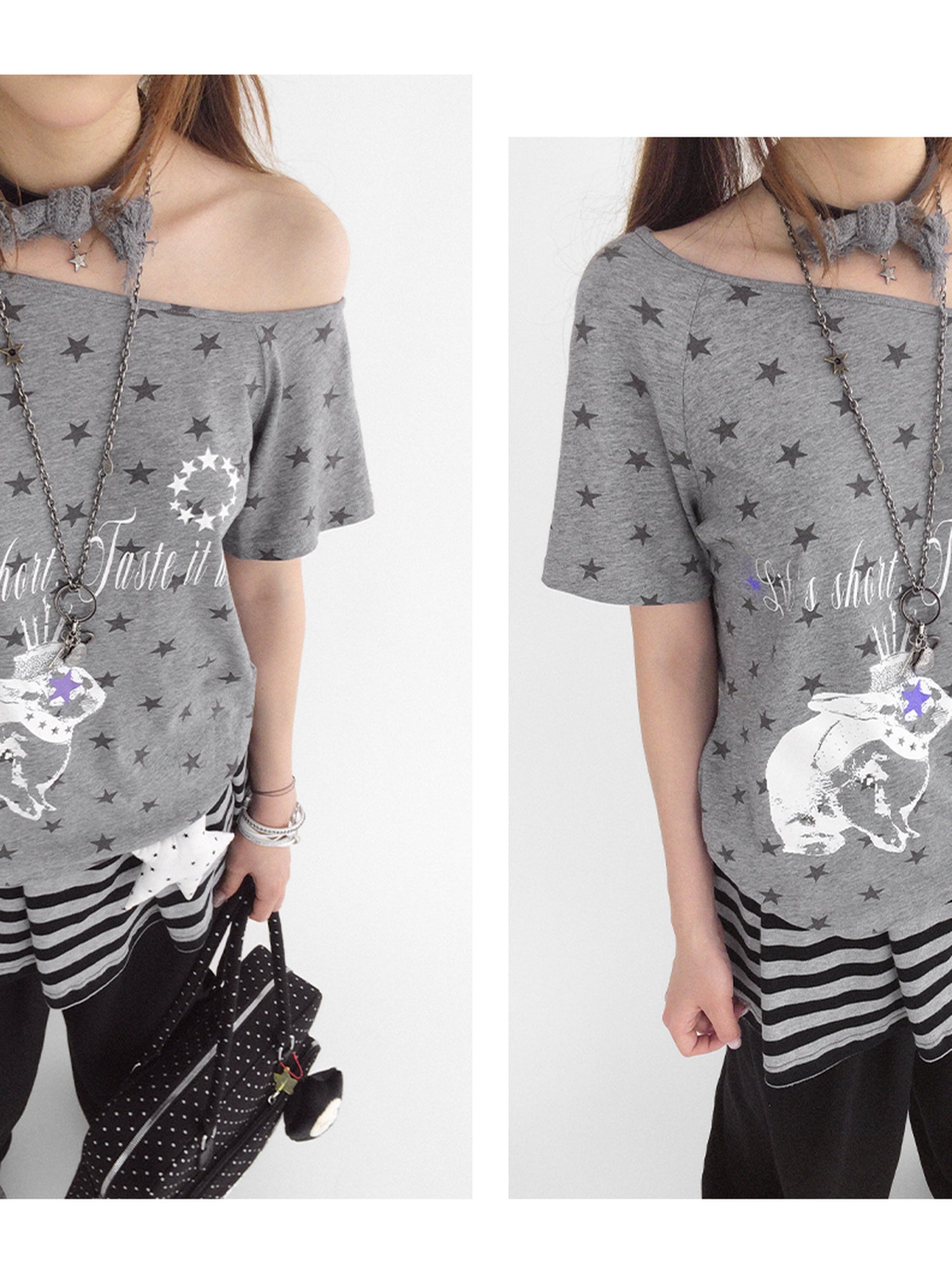 innomoood Rabbit Star Print Slouchy Tee