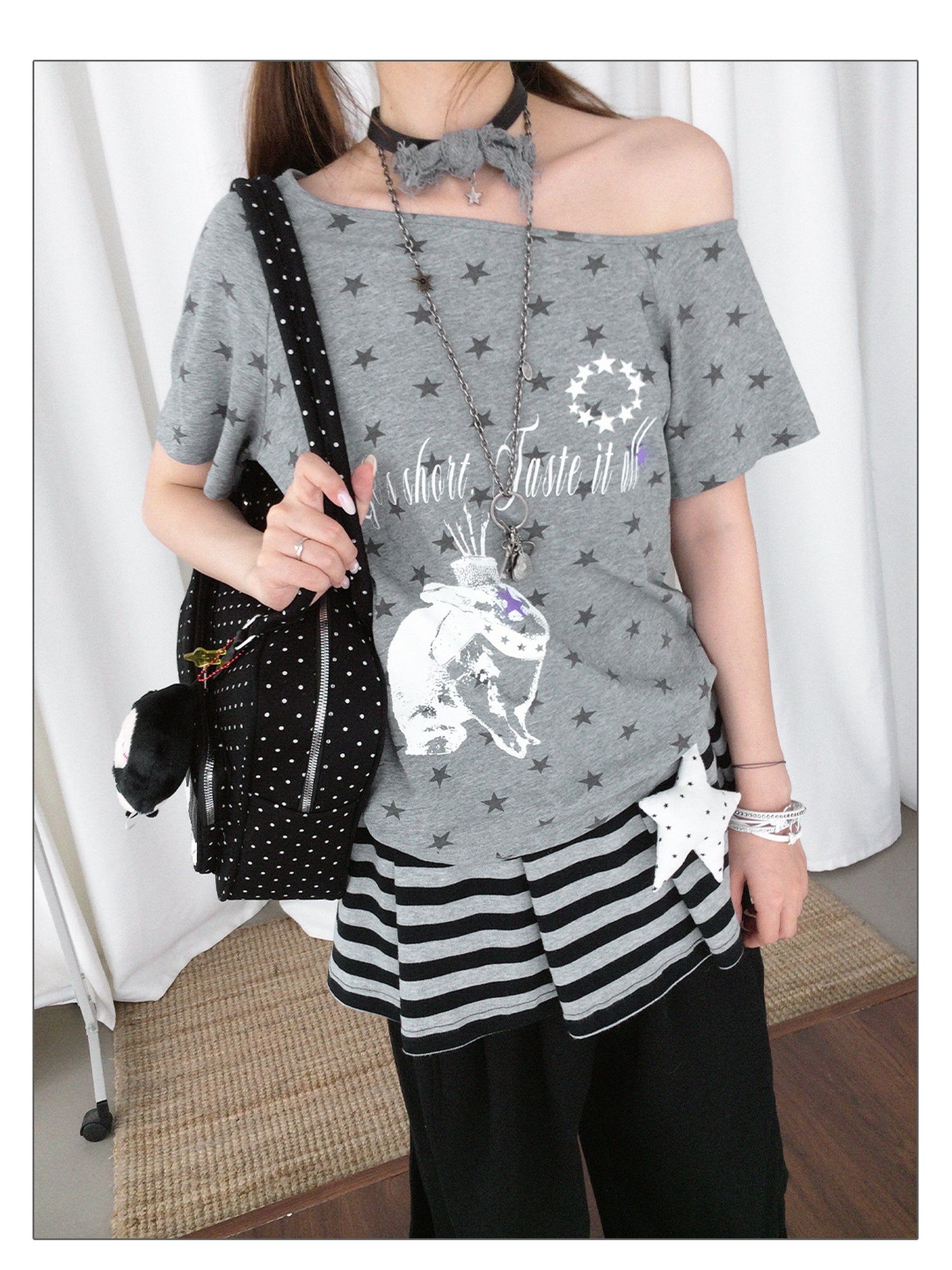 innomoood Rabbit Star Print Slouchy Tee