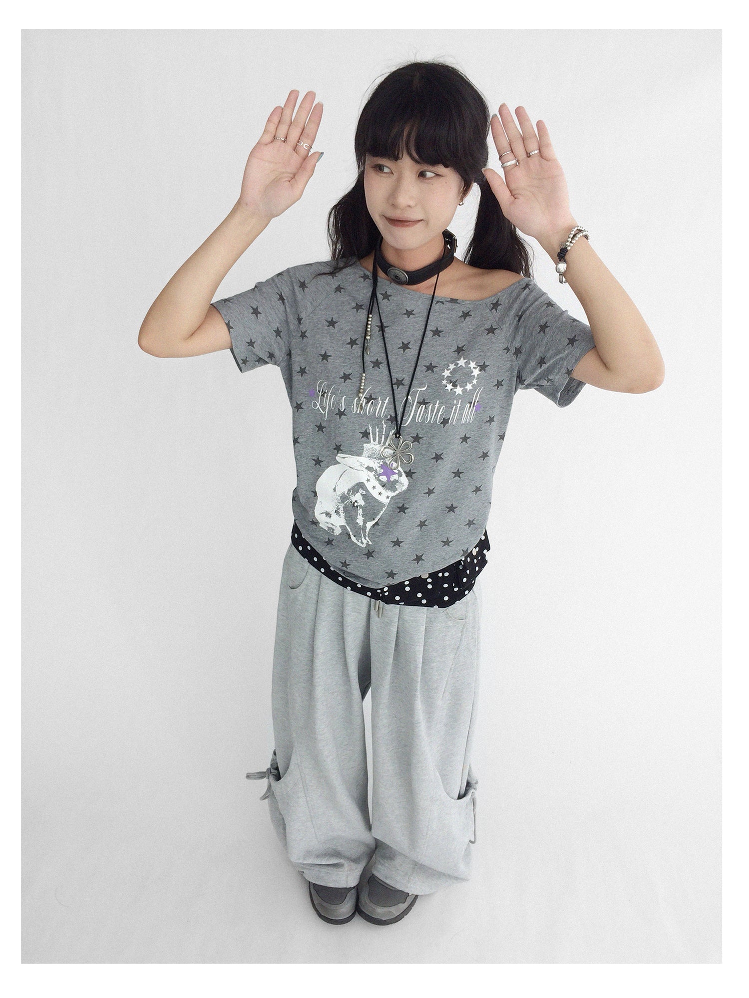 innomoood Rabbit Star Print Slouchy Tee