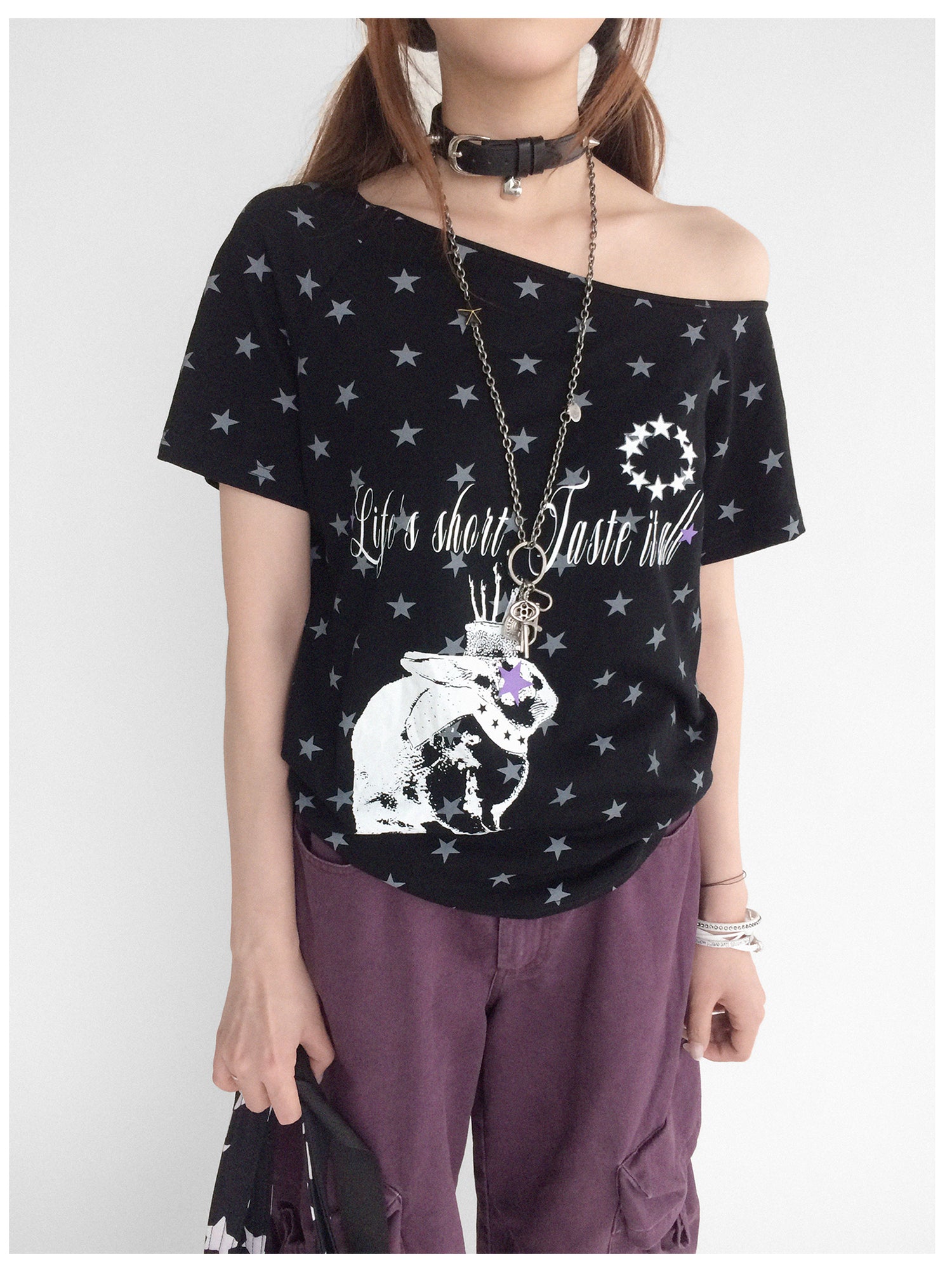 innomoood Rabbit Star Print Slouchy Tee