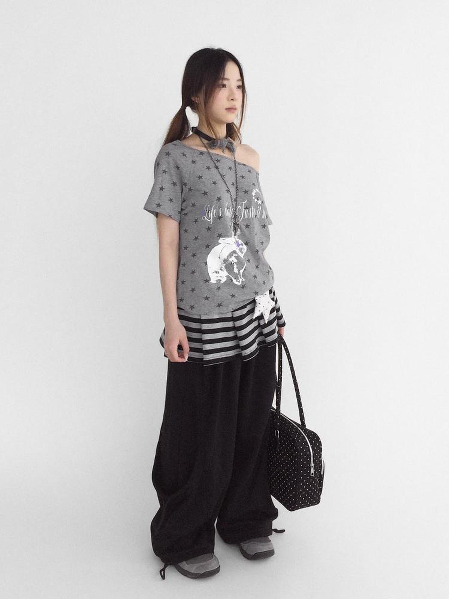 innomoood Rabbit Star Print Slouchy Tee