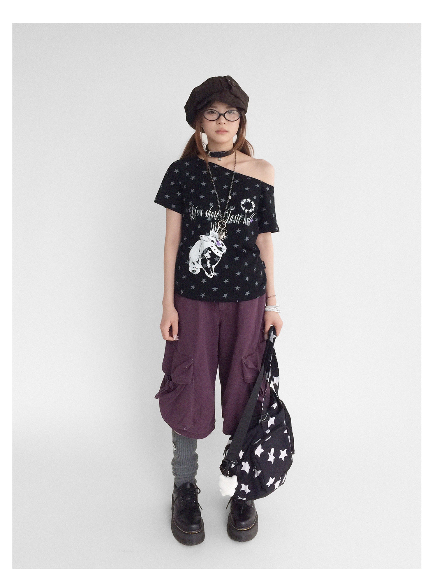 innomoood Rabbit Star Print Slouchy Tee