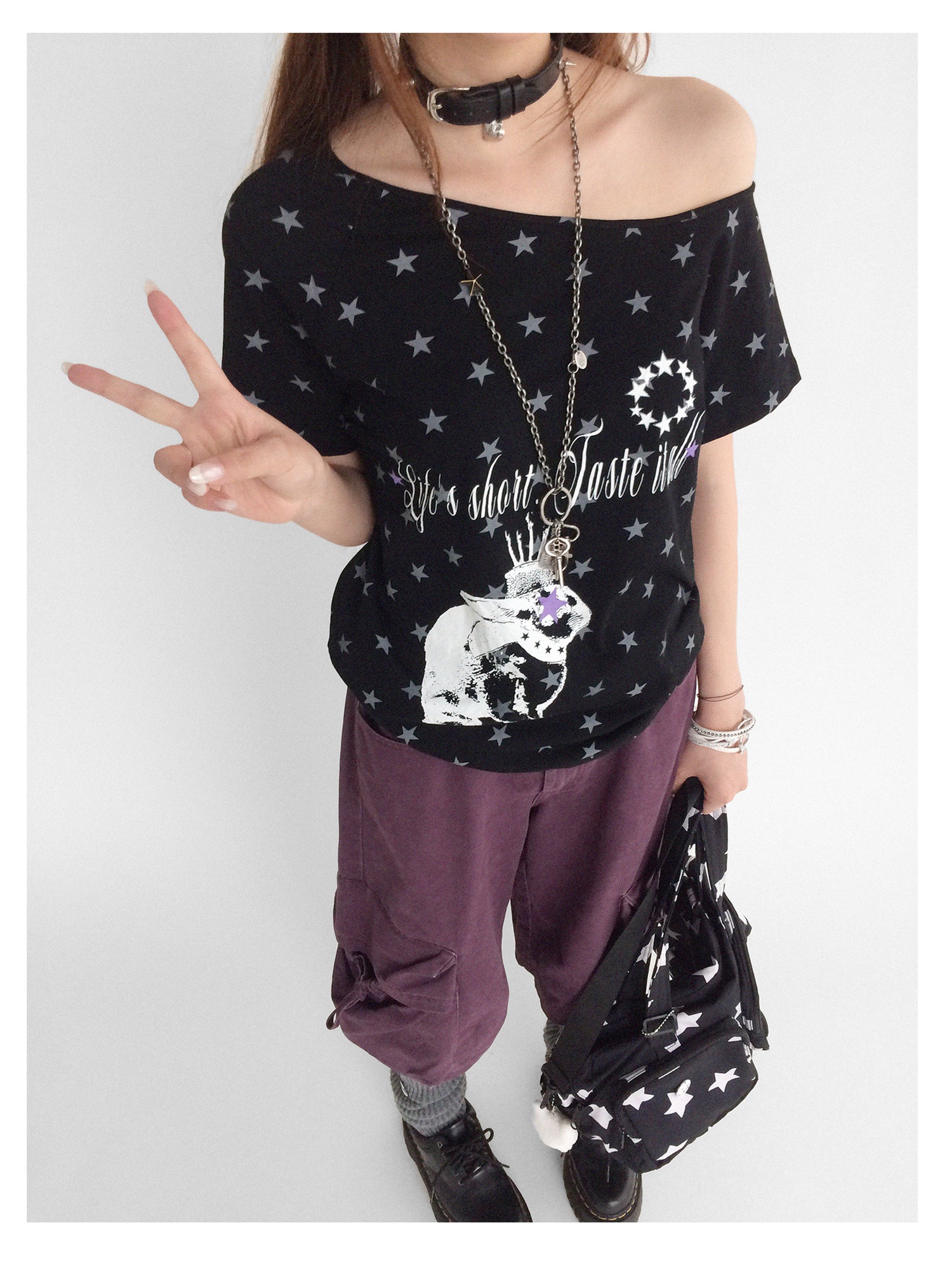 innomoood Rabbit Star Print Slouchy Tee
