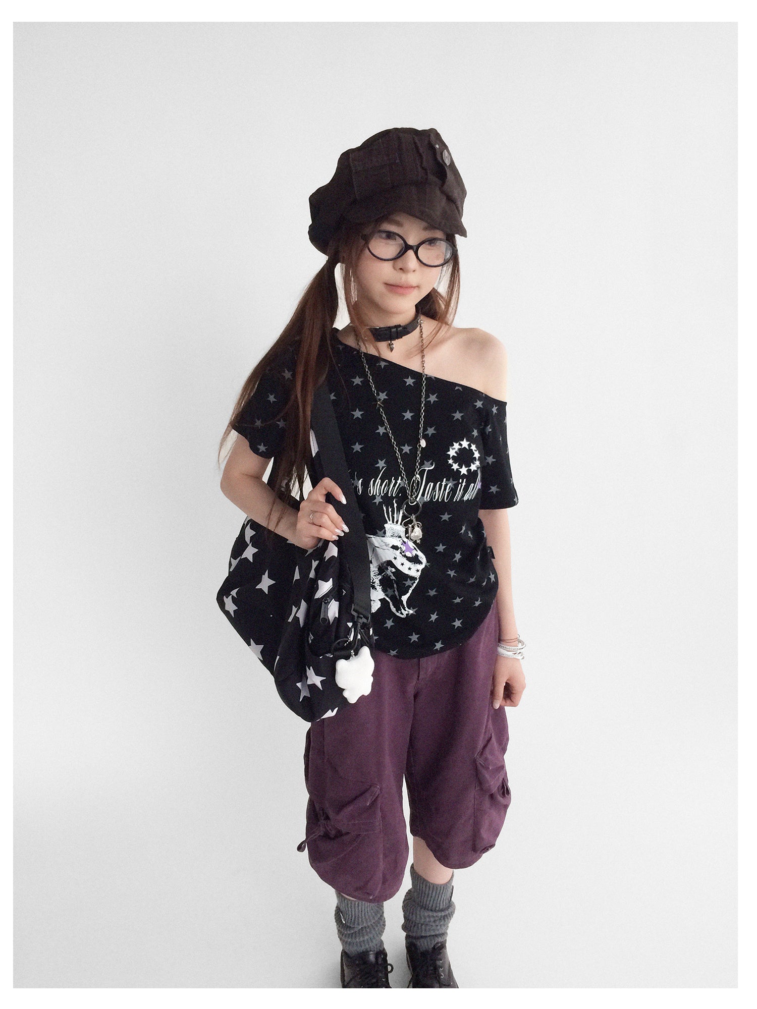 innomoood Rabbit Star Print Slouchy Tee