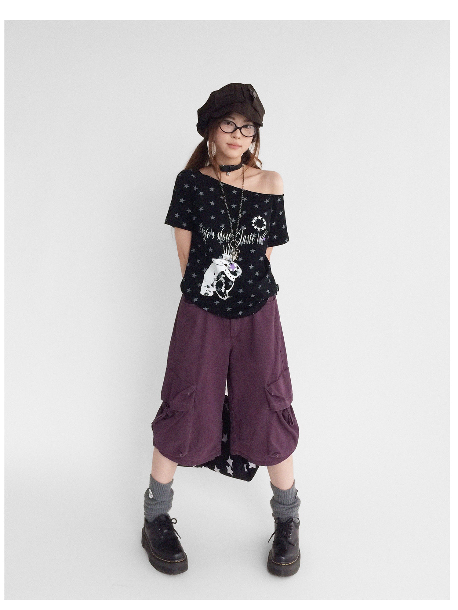 innomoood Rabbit Star Print Slouchy Tee