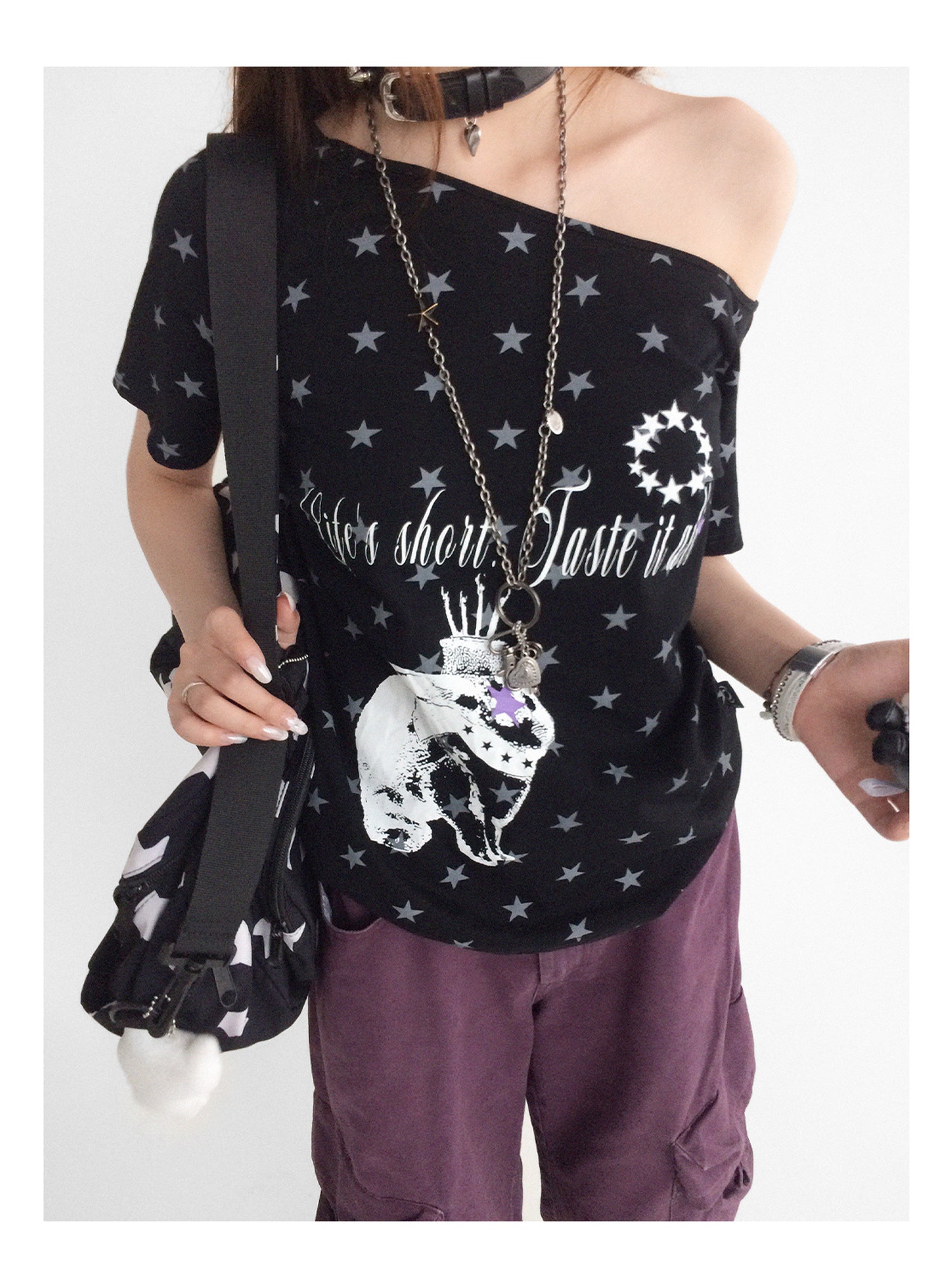 innomoood Rabbit Star Print Slouchy Tee