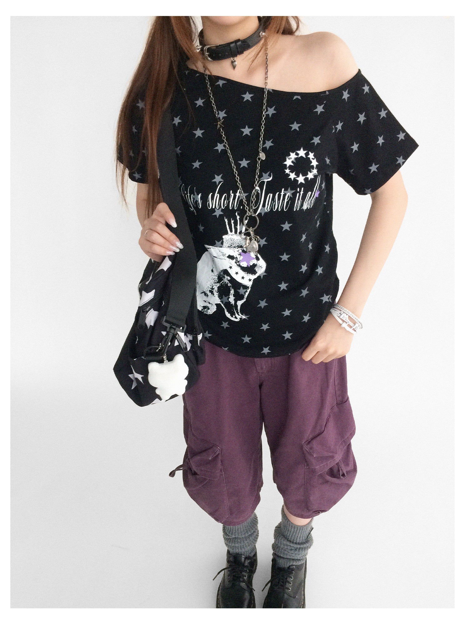 innomoood Rabbit Star Print Slouchy Tee