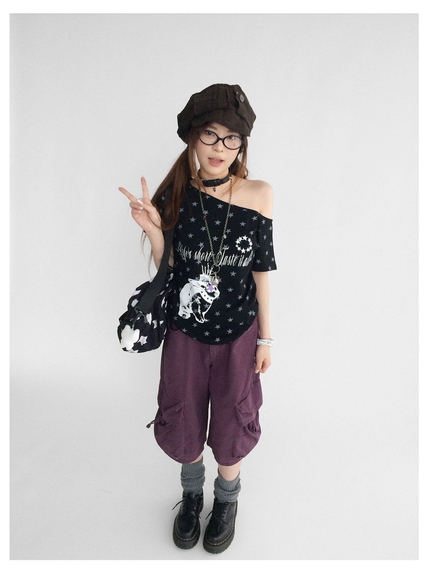 innomoood Rabbit Star Print Slouchy Tee