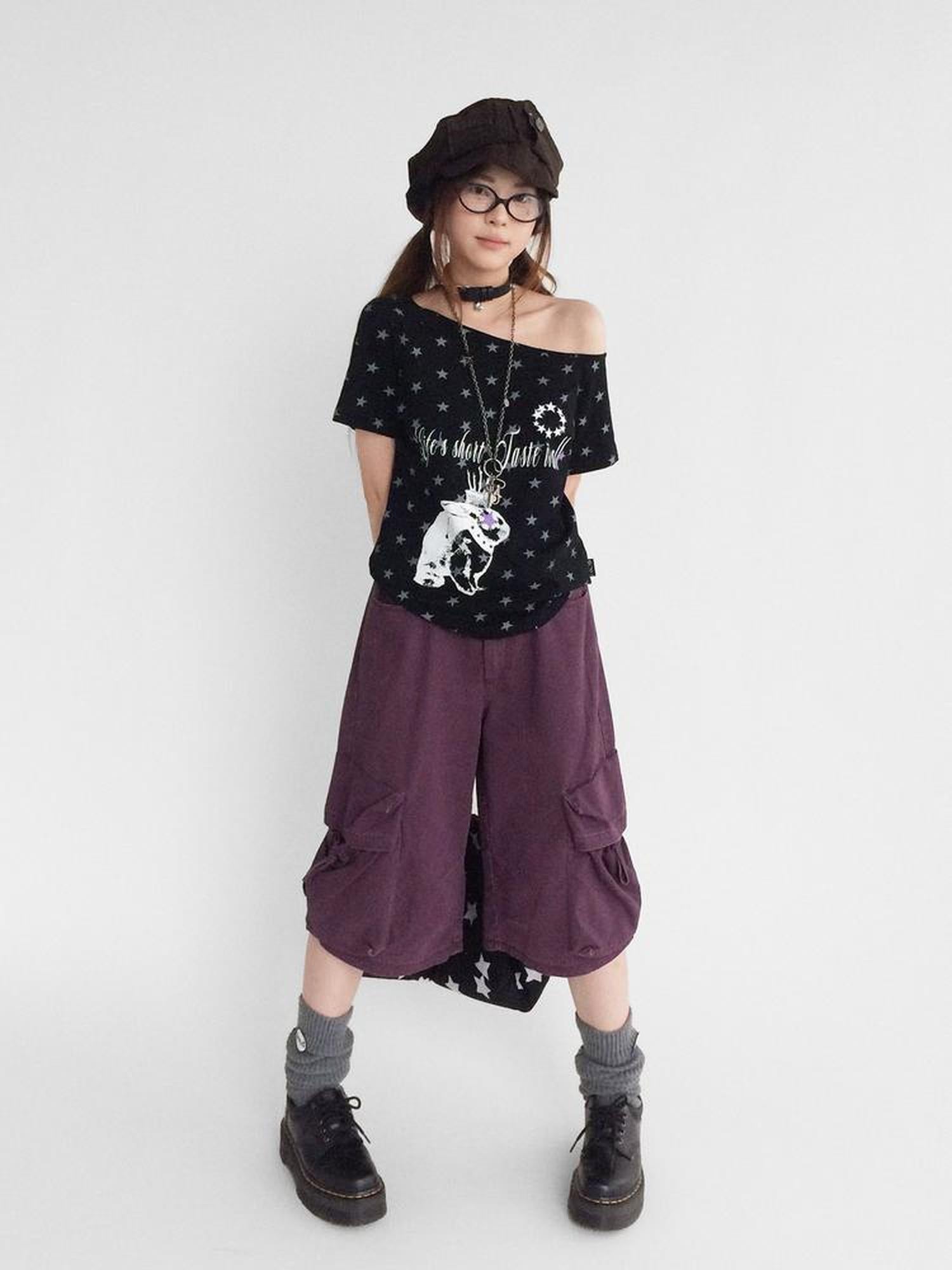 innomoood Rabbit Star Print Slouchy Tee